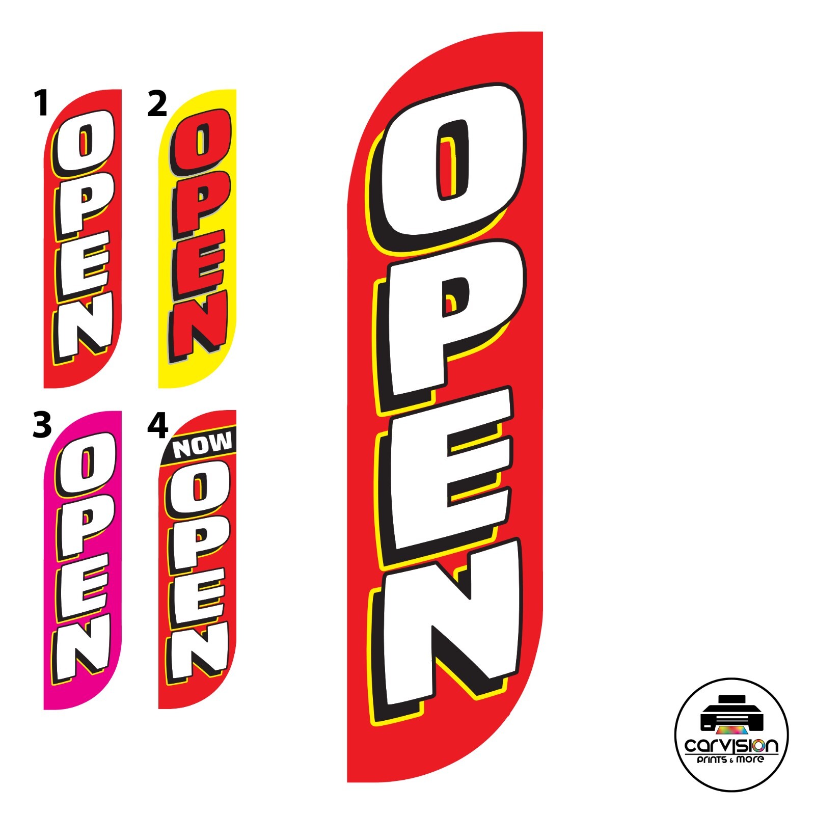 Open/Now Open – Feather Flag 11.5ft X 3.5ft Flutter Flag **NO POLE KIT