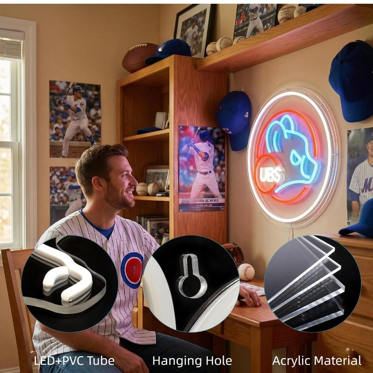Baseball Neon Sign for Wall Decor Baseball LED Light Up Sign With Light Dimma…