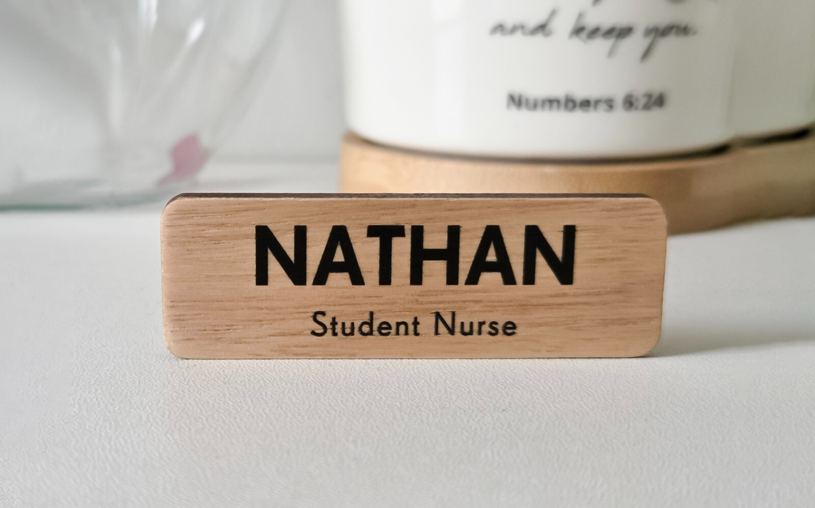Custom Wooden Business Name Badge Minimalist Natural Unique Name Tag