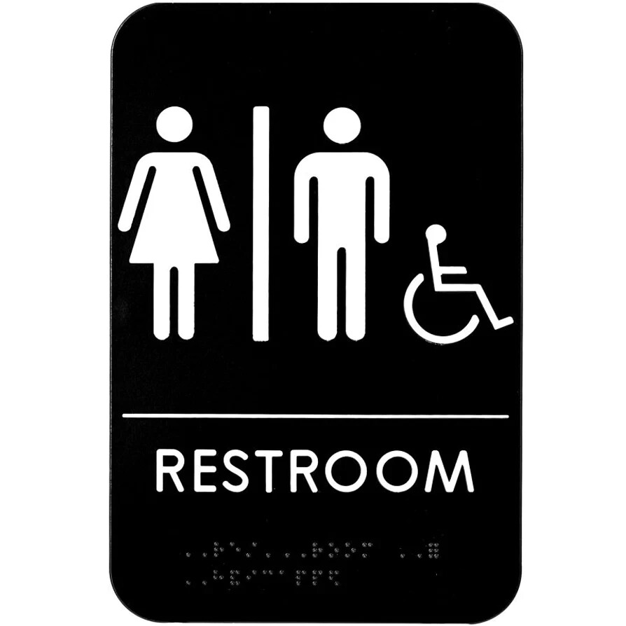 ALPINE ALPSGN-4 UNISEX BRAILLE RESTROOM SIGN BLACK & WHITE W/ ADHESIVE 6″ X 9″
