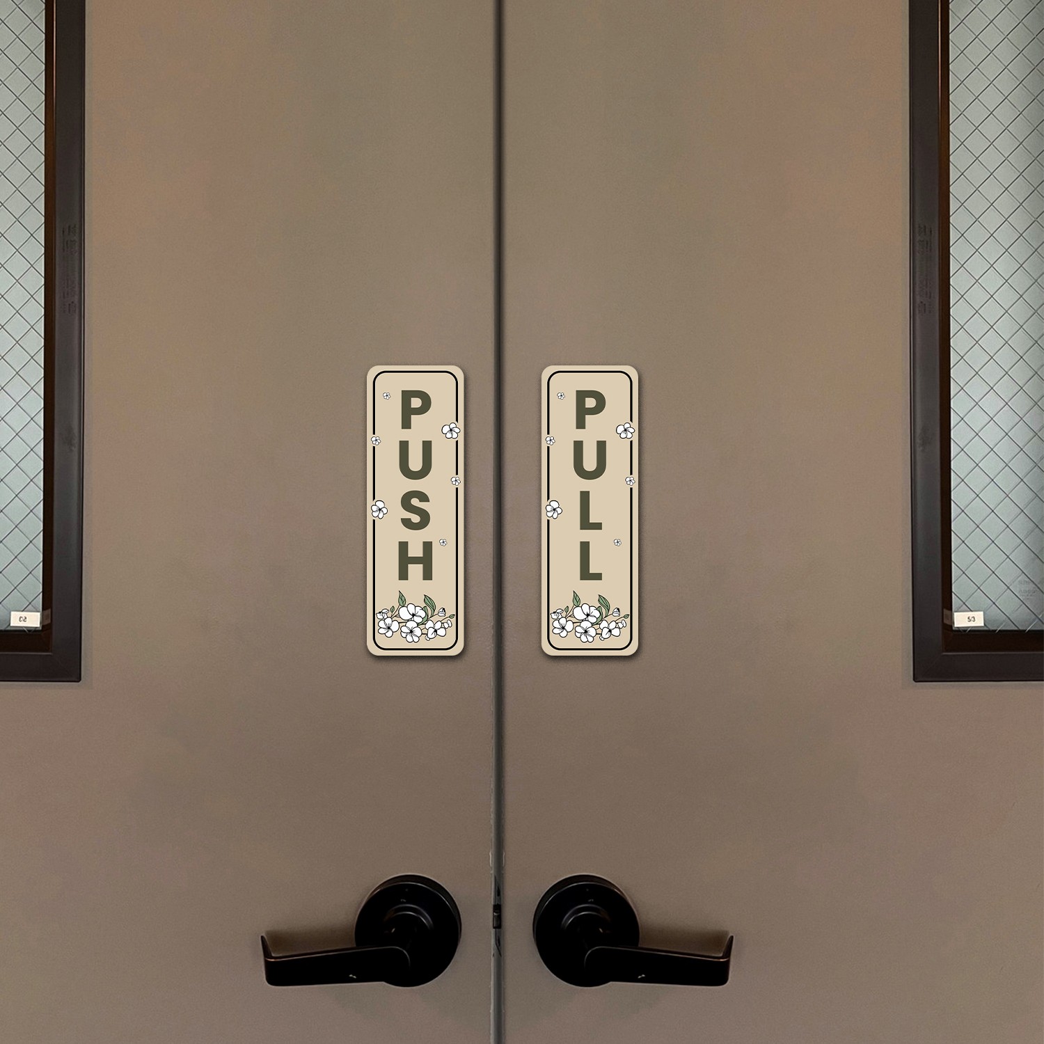 Signs ByLITA Vertical Push and Pull Door Signs (White Daisy Floral Design)