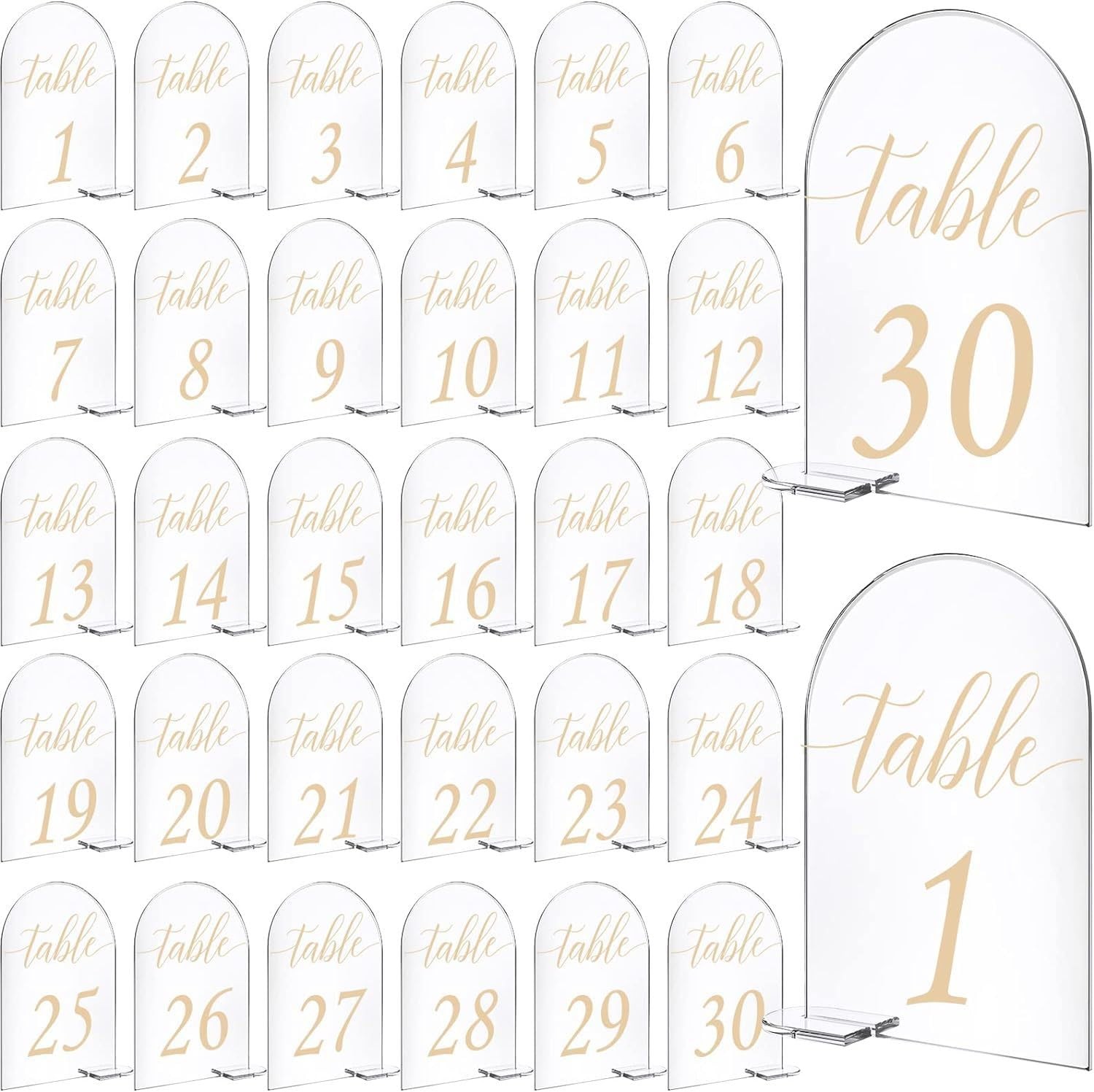 4 x 6 Inch 30 Sets Acrylic Gold Table Numbers, Gold Printed 1-30 Signs with S…