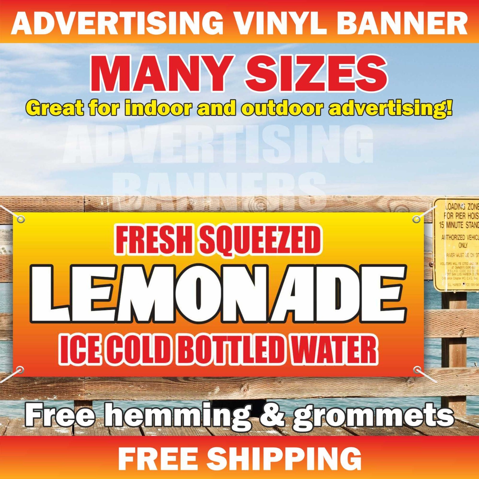 FRESH SQUEEZED LEMONADE Advertising Banner Vinyl Mesh Sign ICE COLD WATER Drinks
