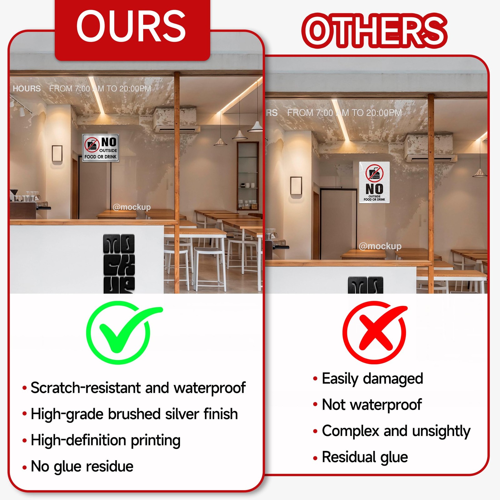 2PCS No Outside Food or Drink Sticker, Self-Adhesive Brushed Silver No Food o…