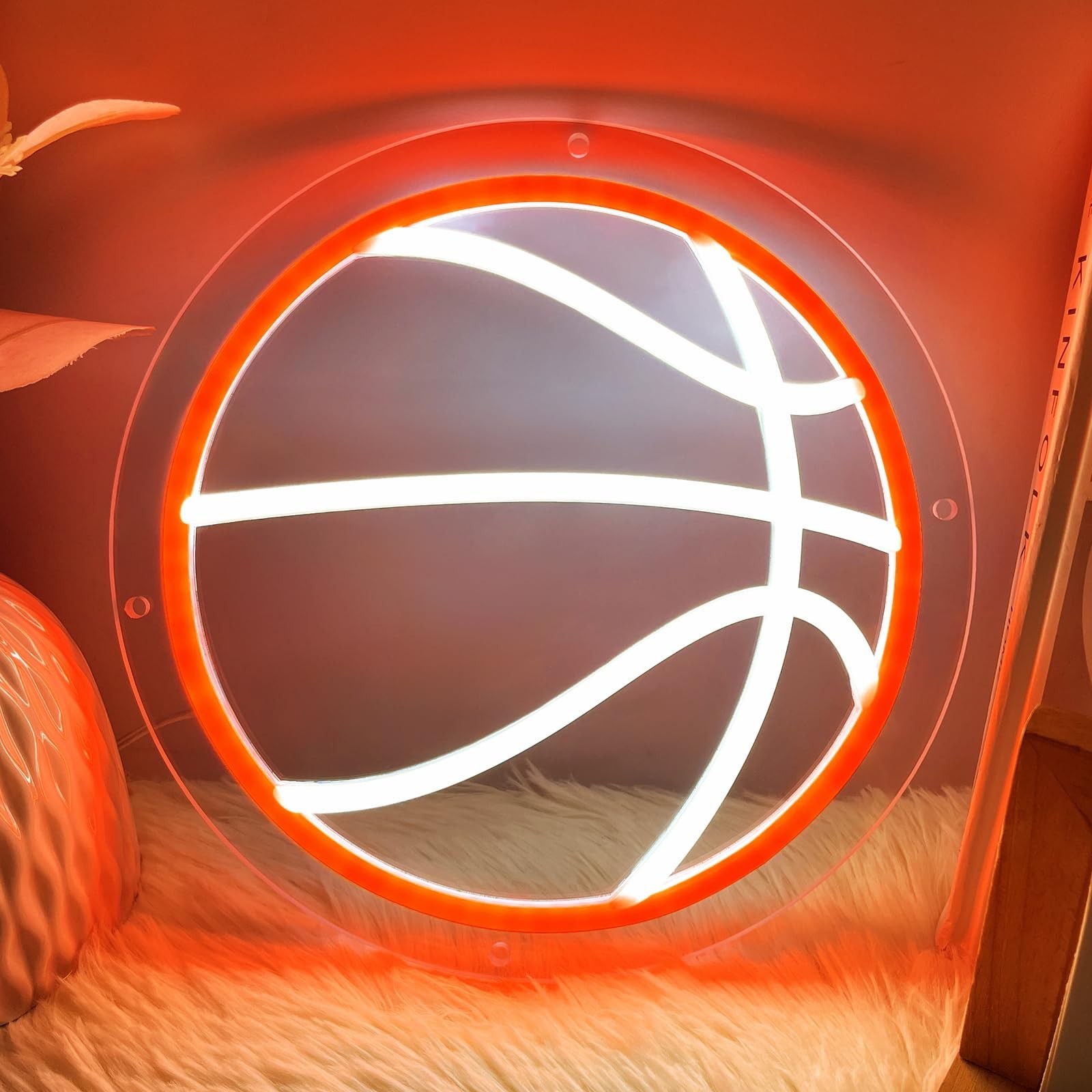 Basketball Neon Sign, 9.84×9.84 Inch Basketball Led Neon Light, Powered by