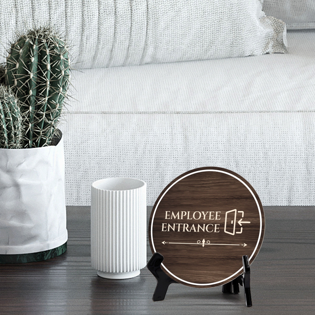 Employee Entrance Circle Table Sign with Acrylic Stand (5×5″)