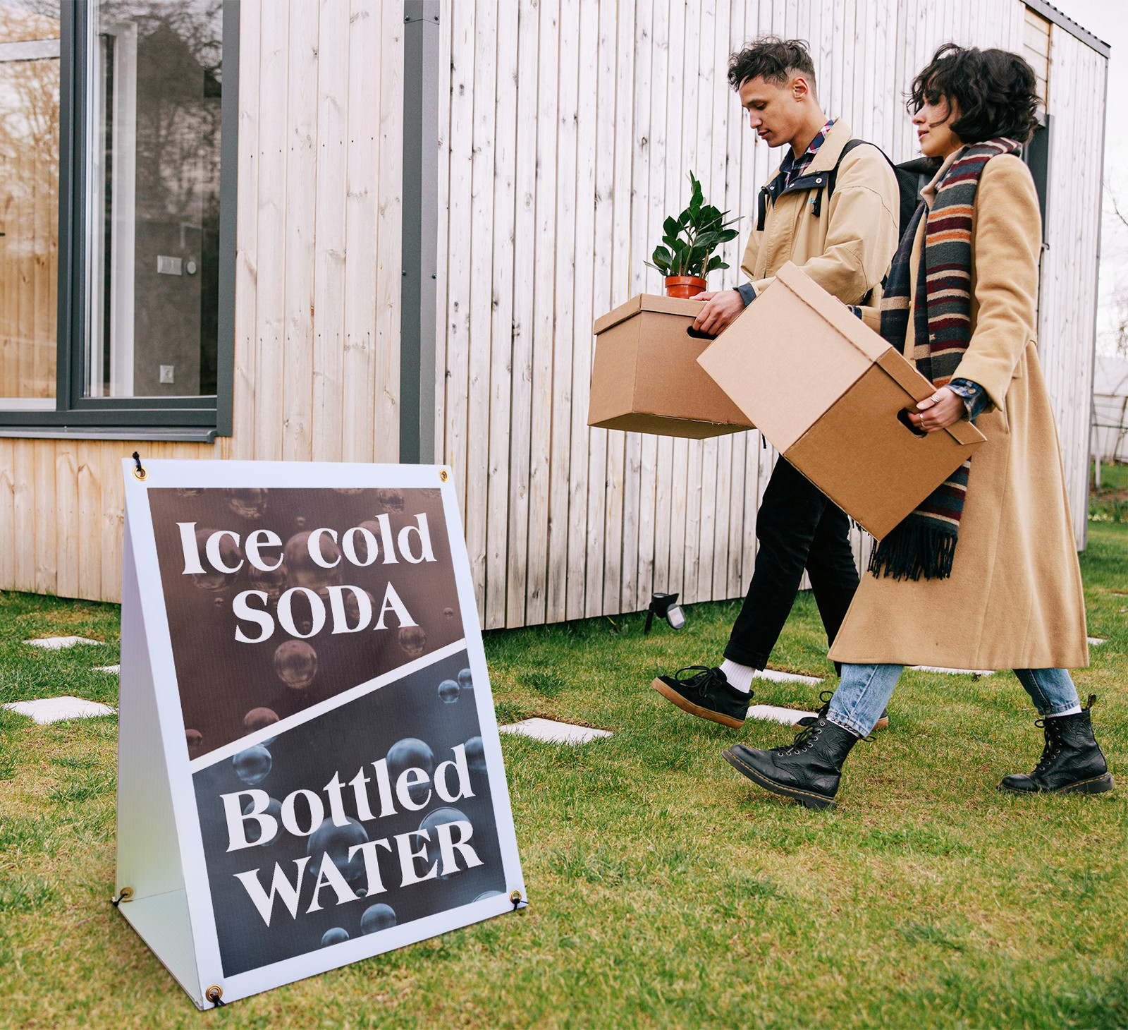 Ice Cold Soda and Bottled A-Frame Sidewalk Sign Refreshing Drinks Food Stalls