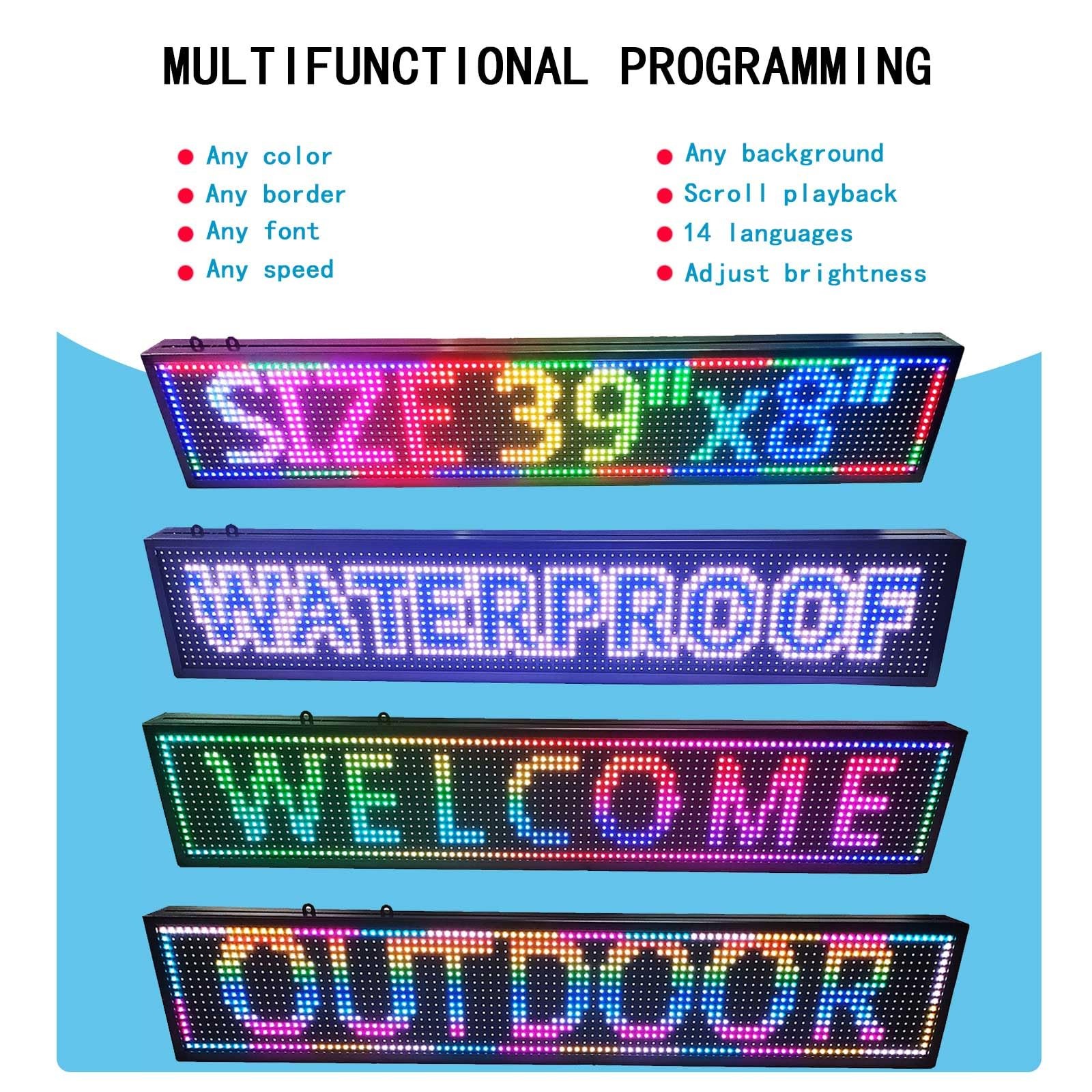 39”x8” Waterproof LED Sign Board – Programmable Full Color with WiFi Control