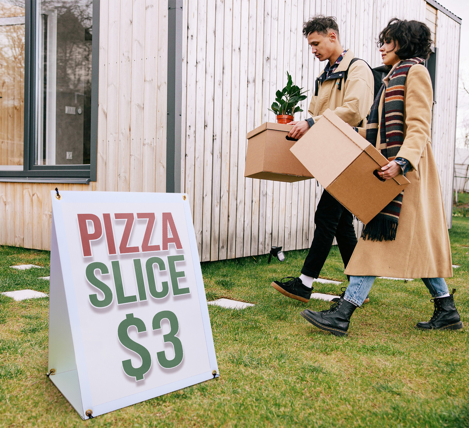 Pizza Slice 3 A-Frame Sidewalk Sign Budget Friendly Fresh Ingredients Ready