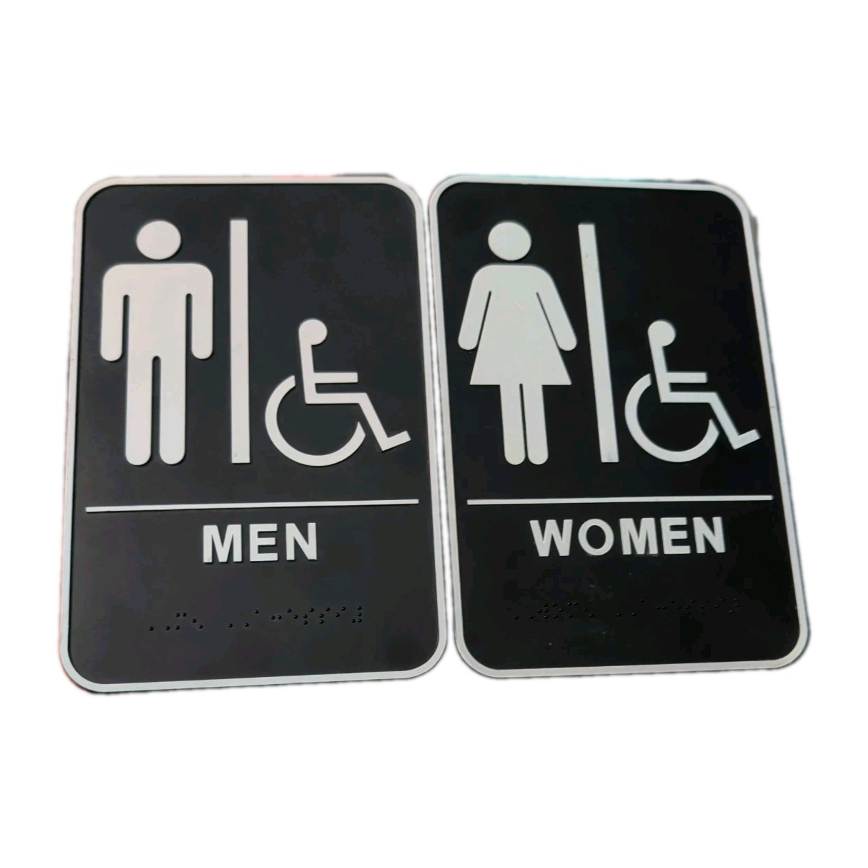 9 X 6 ADA BRAILLE MENS AND WOMENS BATHROOM SIGN Great Shape Male And Female 2-pa