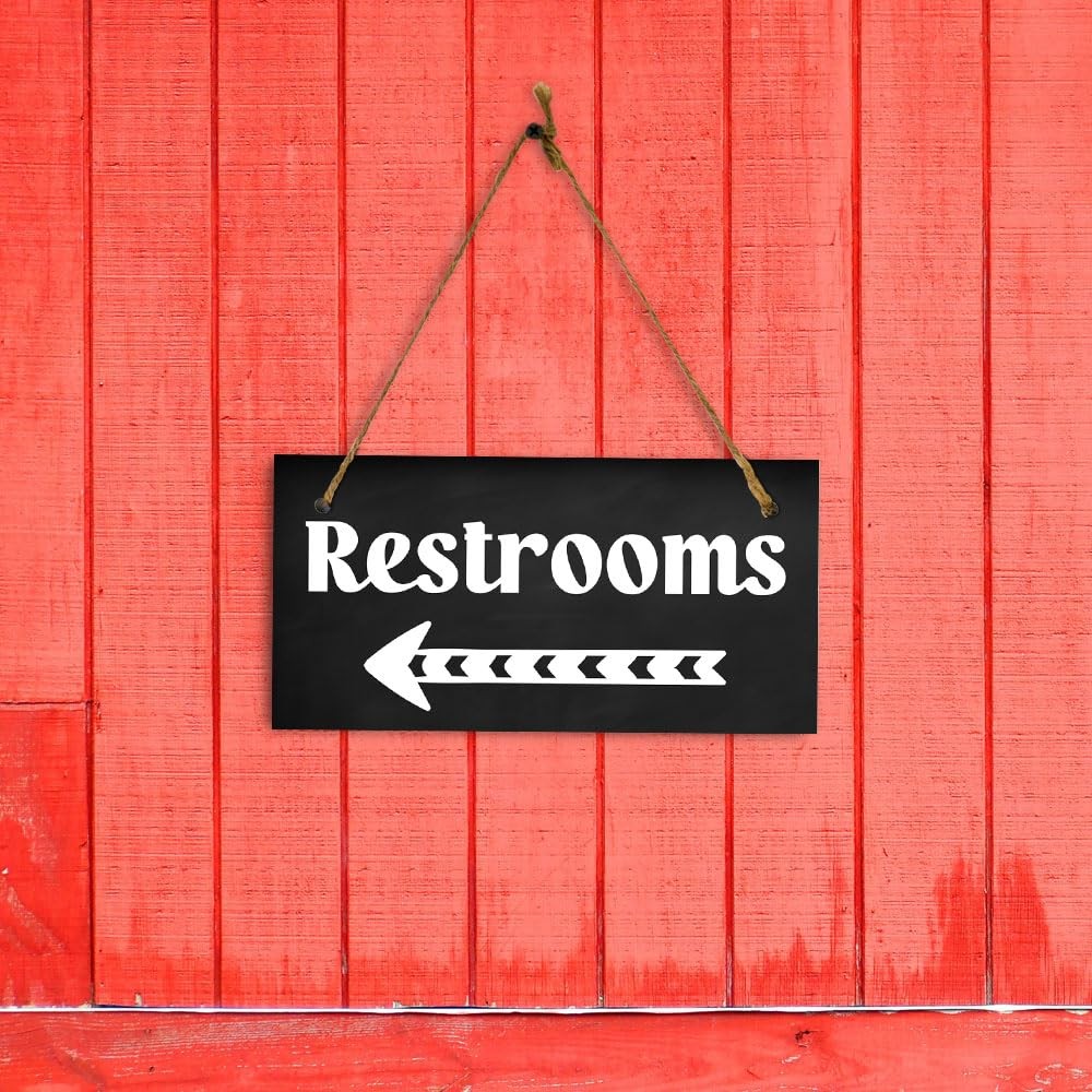 5×10 Inch Restrooms Left Arrow Hanging Wall Door Sign Bathroom Decor