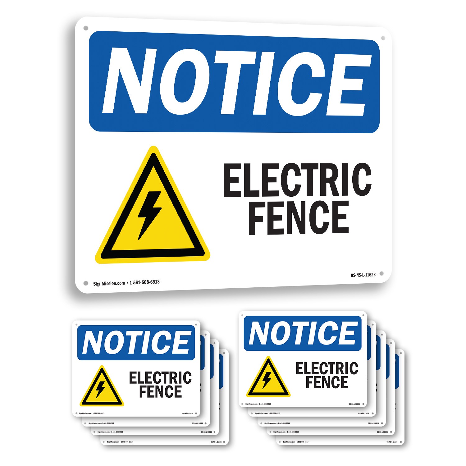 Electric Fence OSHA Notice Sign Metal, Plastic, Or Decal – 5 or 10 Pack
