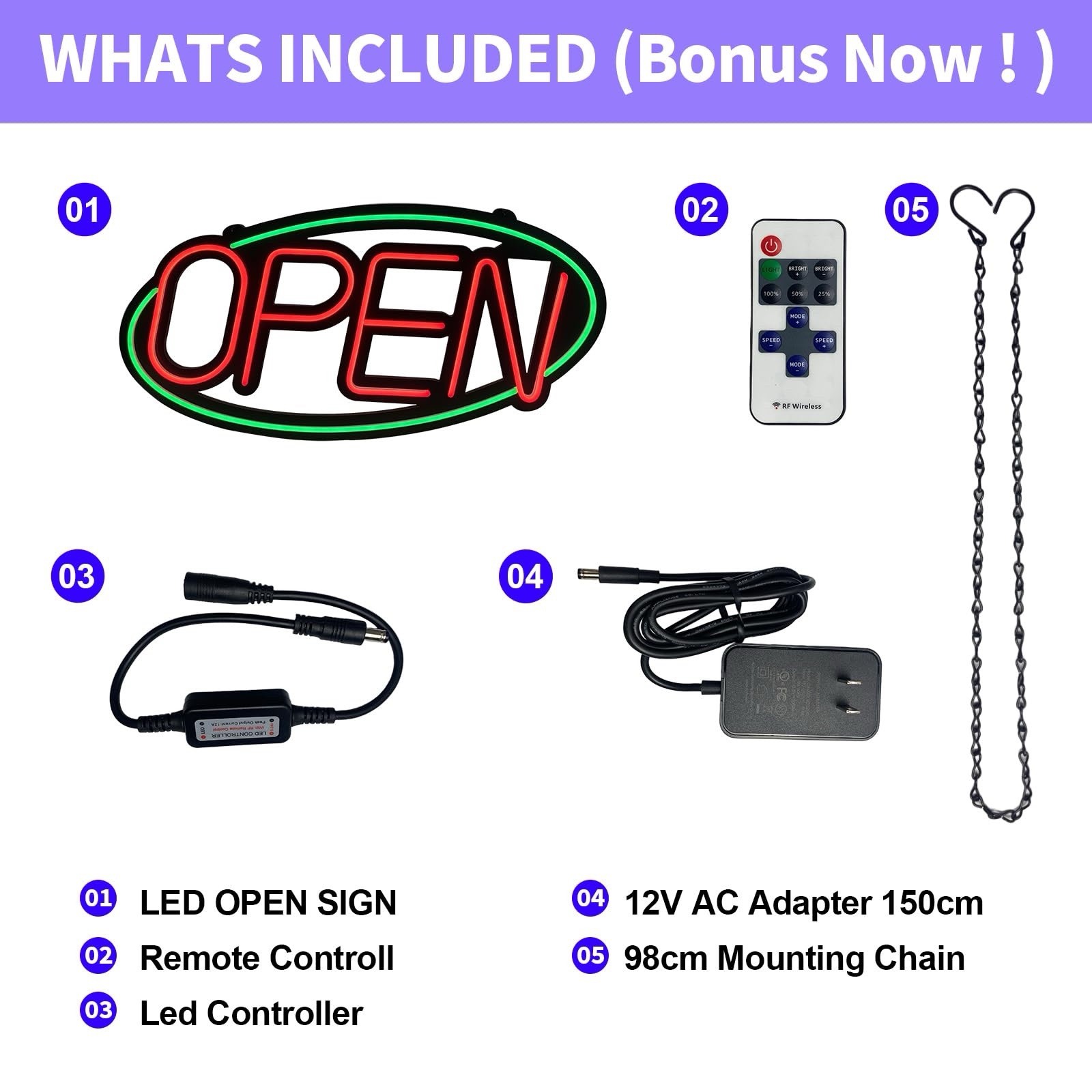 32” X 15” ASBAVA Super Bright LED Open Sign For Business Remote Controlled Blu