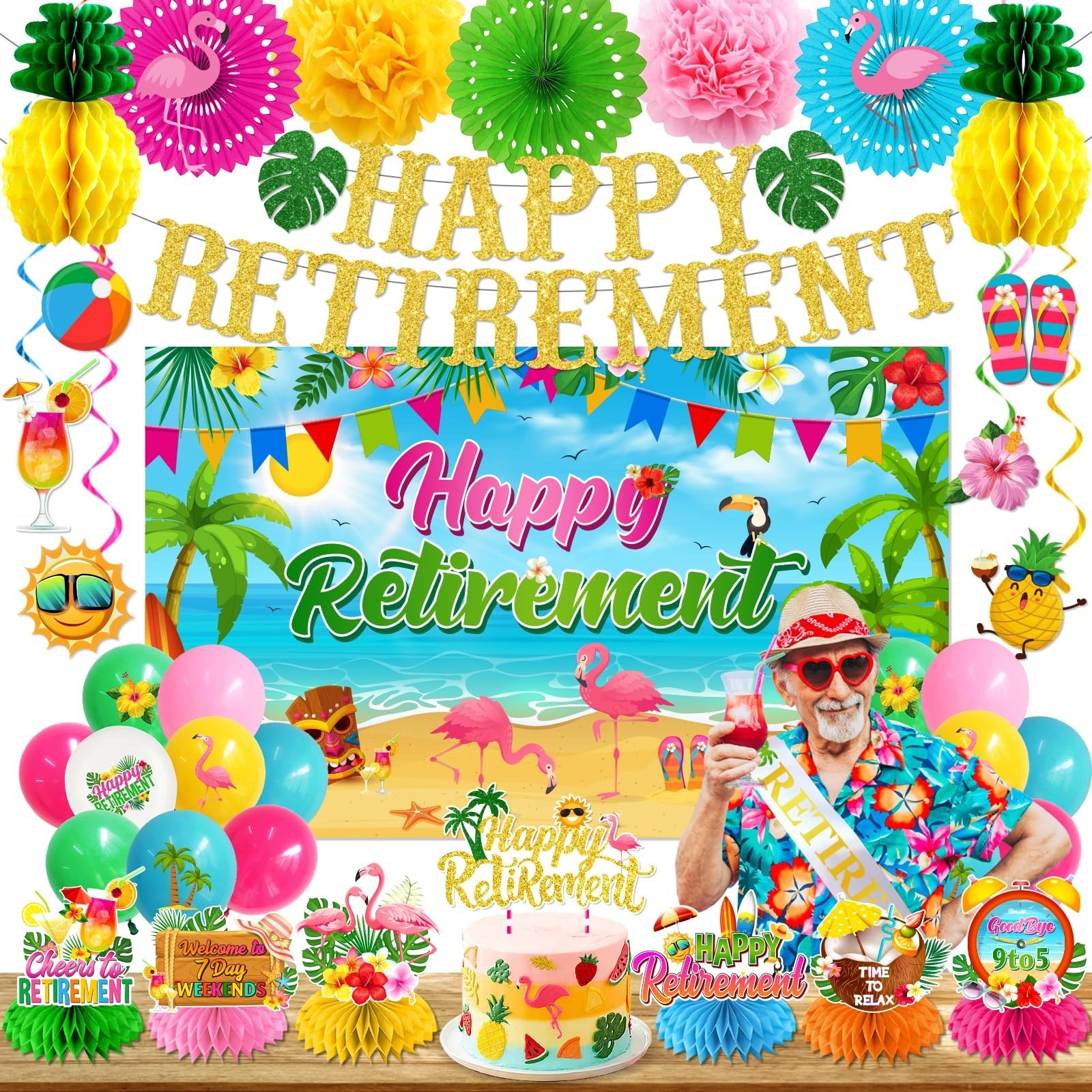 Beach Retirement Party Decorations, Aloha Party Decorations includes Happy Re…