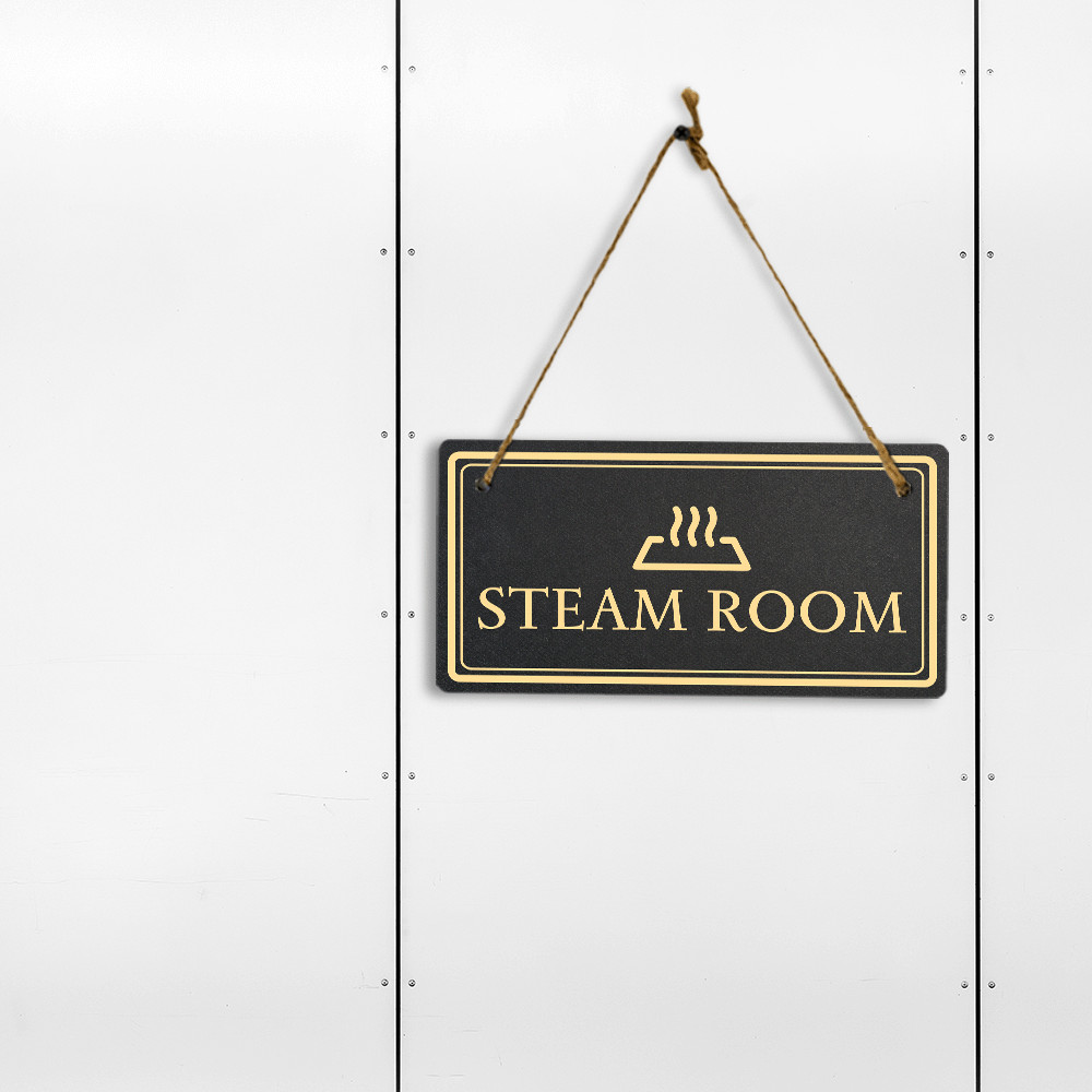 Steam Room 5×10 Hanging Plus Wall or Door Sign | Rustic Twine