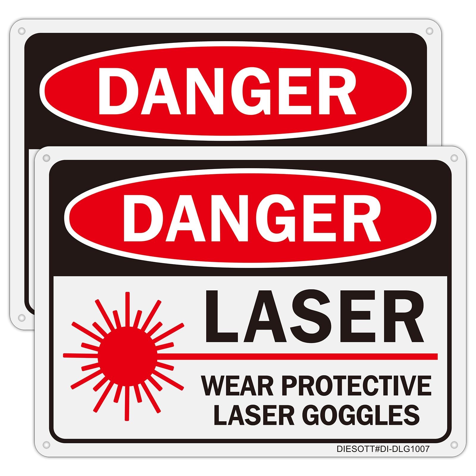 2 PCS Danger Laser Wear Protective Goggle Sign 10×7 Inch Aluminum Fade Proof