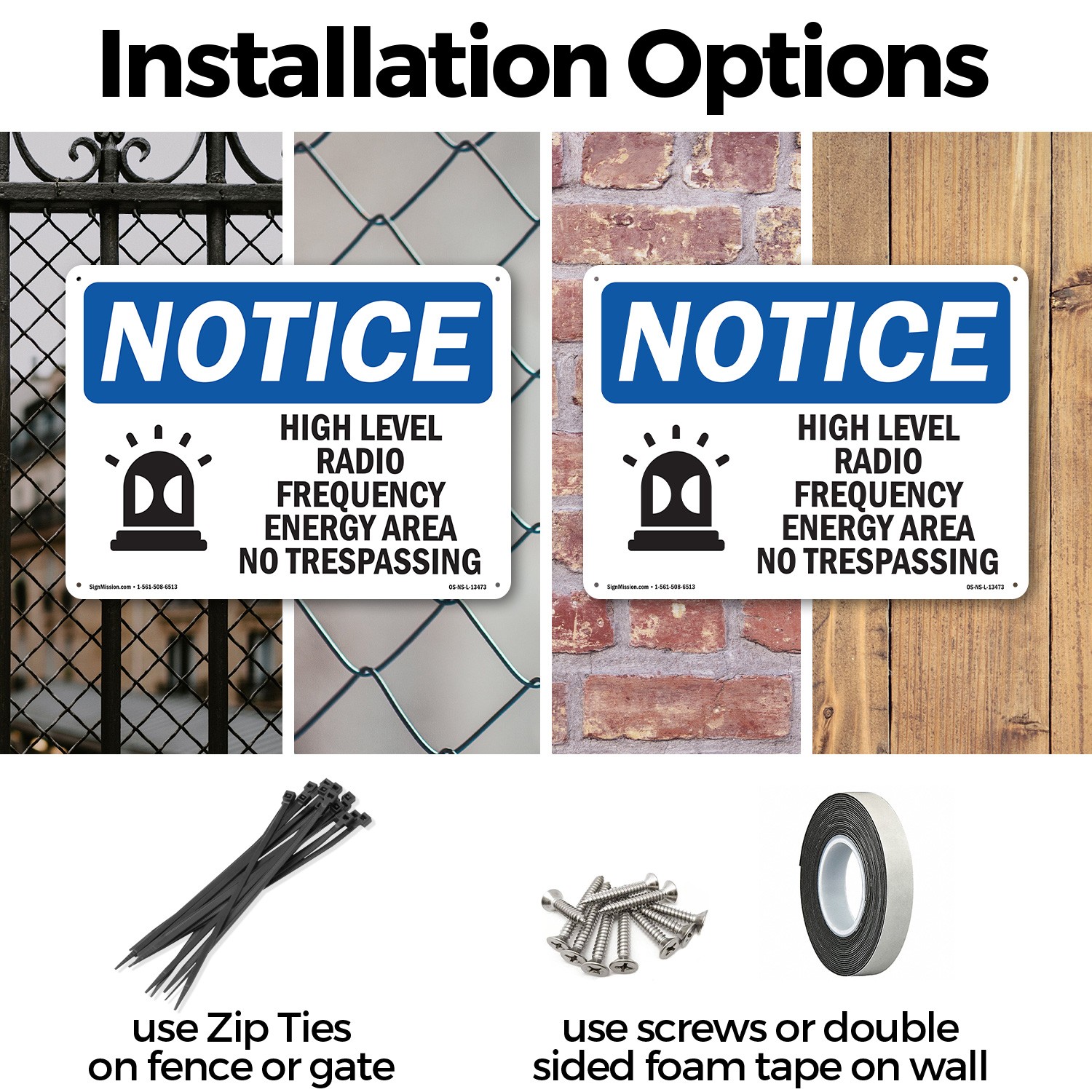 High Level Radio Frequency Energy OSHA Notice Sign Metal, Decal – 5 or 10 Pack