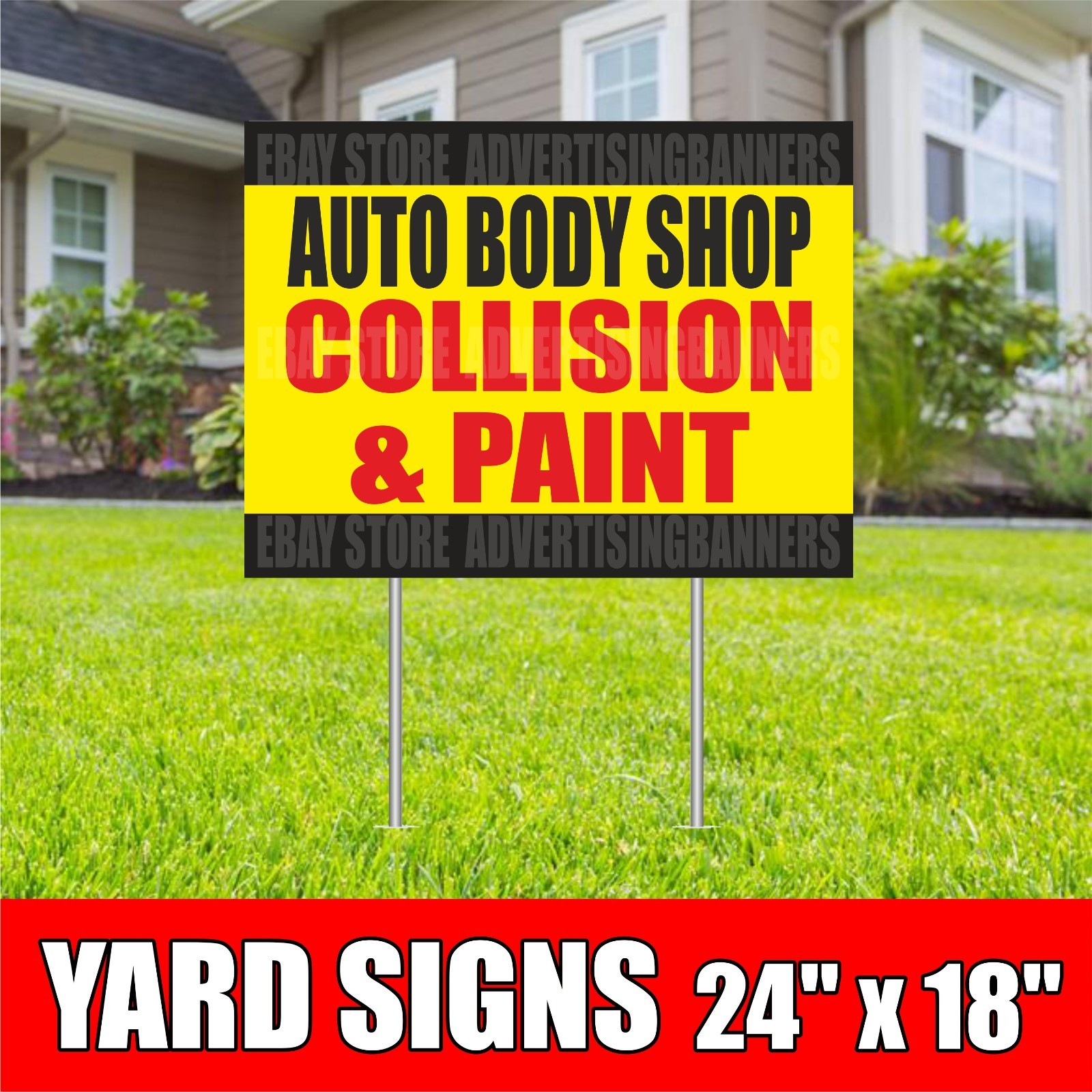 AUTO BODY SHOP COLLISION PAINT Yard Sign with H-Stakes Car Repair Service Garage