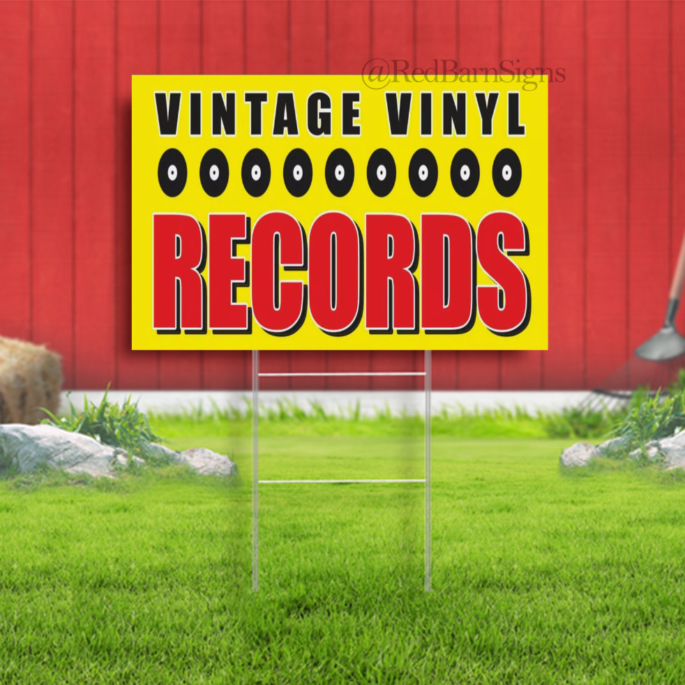 VINTAGE RECORDS Advertising Yard Sign Music Antique Rare Albums