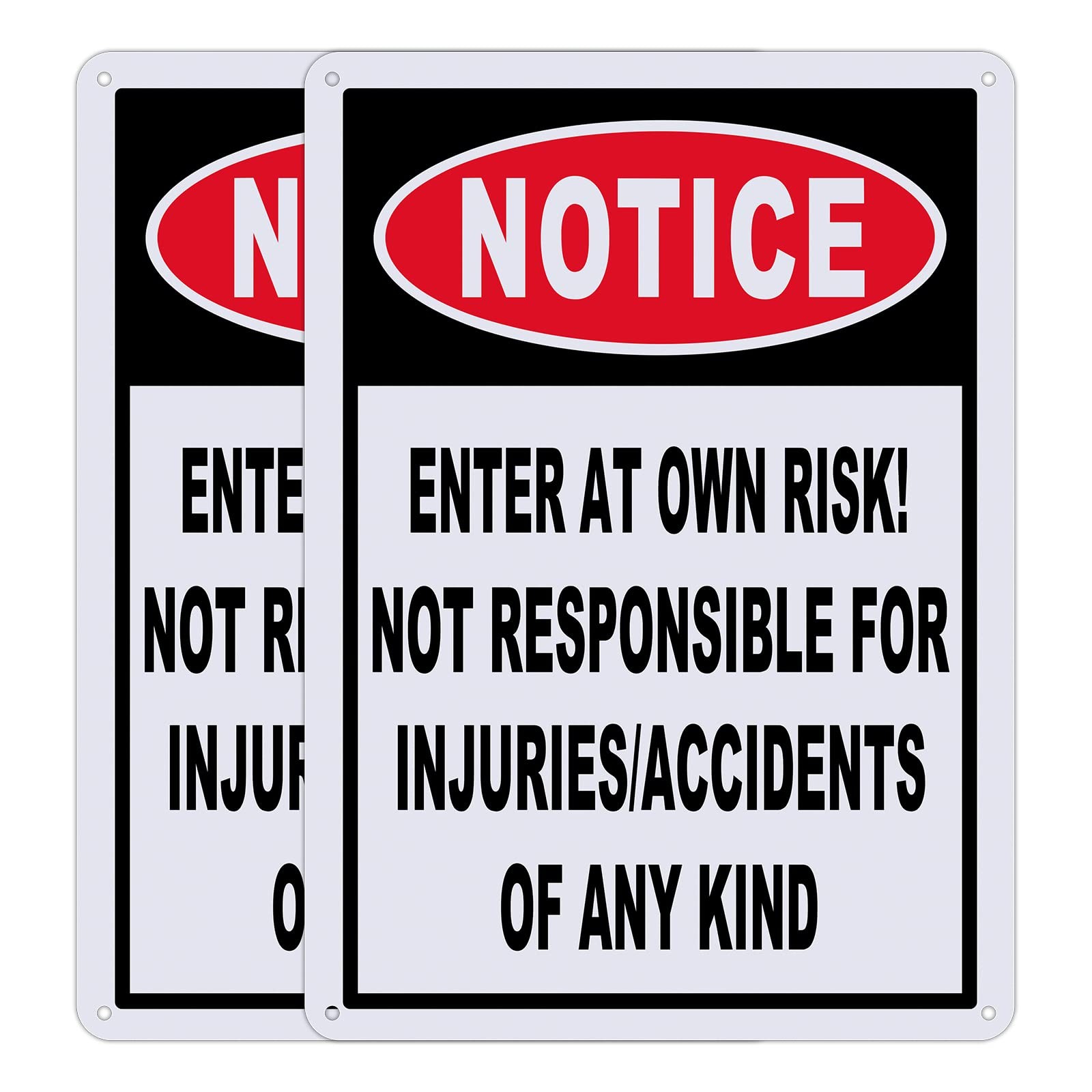 “Enter at Own Risk Signs – 2 Pack Aluminum Caution Safety Signs, Reflective”