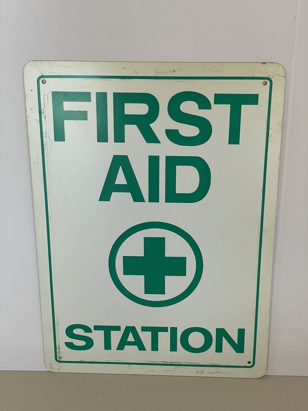 FIRST AID STATION SIGN Green Cross Symbol Plastic 10 x 14 inches Green & White
