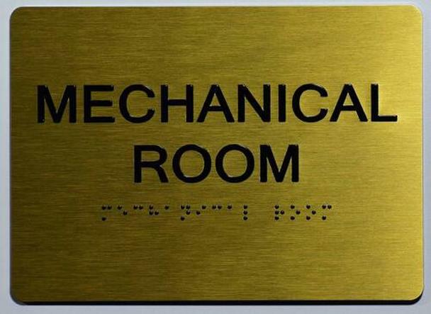 Mechanical Room Sign- Gold With Braille and Raised Letters (Aluminum, Size 5×7)
