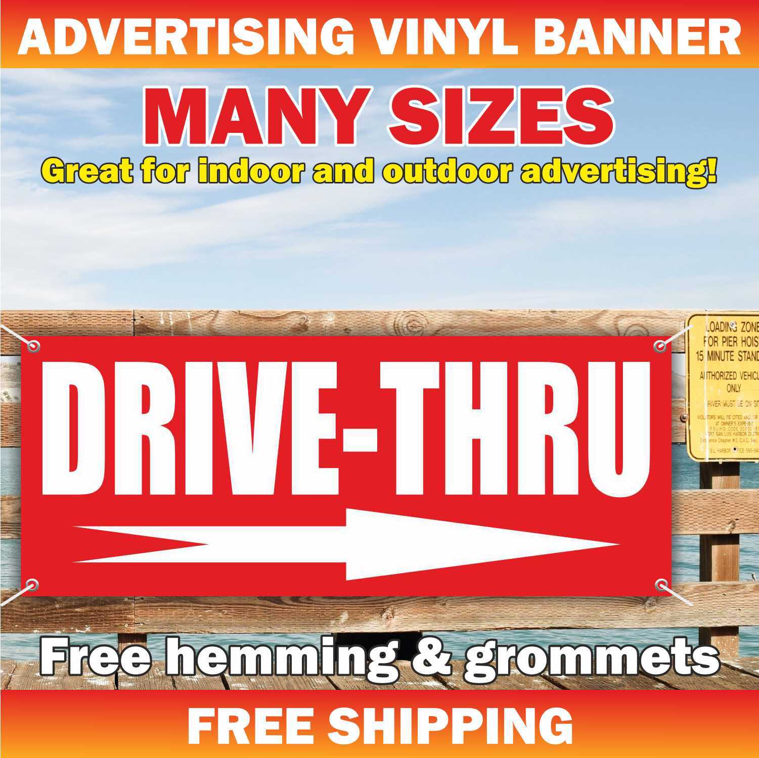 DRIVE THRU Advertising Banner Vinyl Mesh Sign now open welcome auto car truck