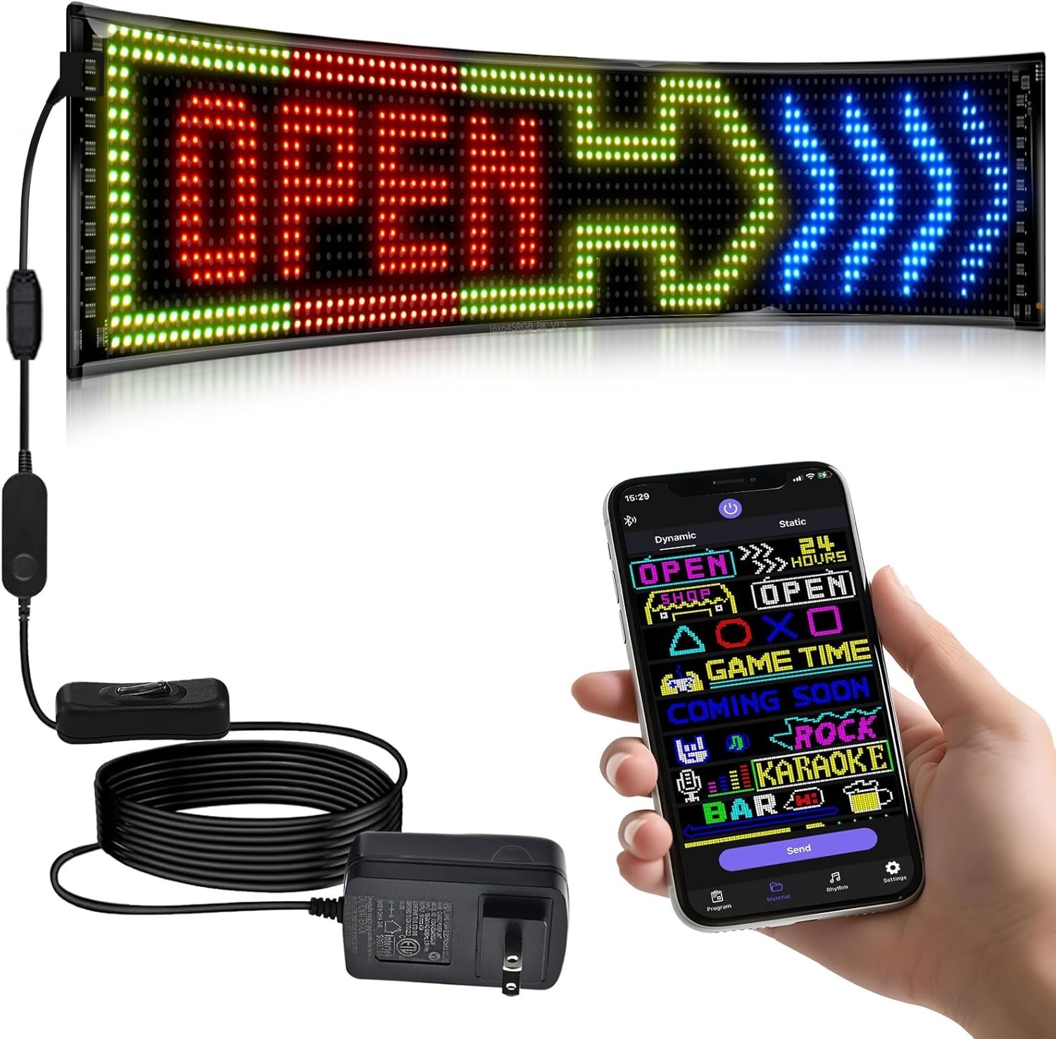 36″x8″ Flexible Bluetooth LED Sign – Eye-Catching Display for Shops & Events
