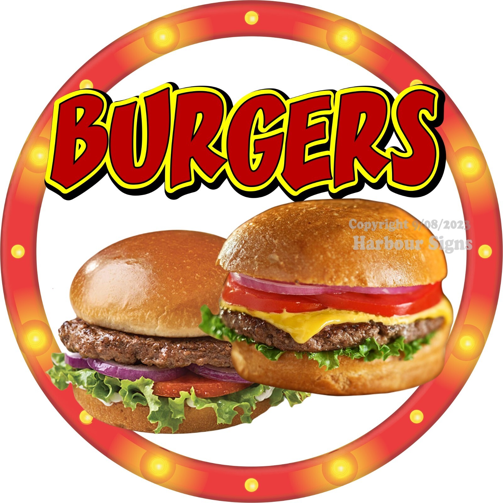 Burgers DECAL (Choose Your Size) Concession Food Truck Sticker c2