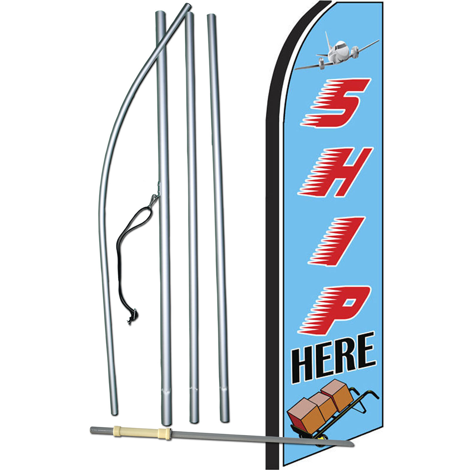 Ship Here Blue/Red Complete Swooper Flag Bundle