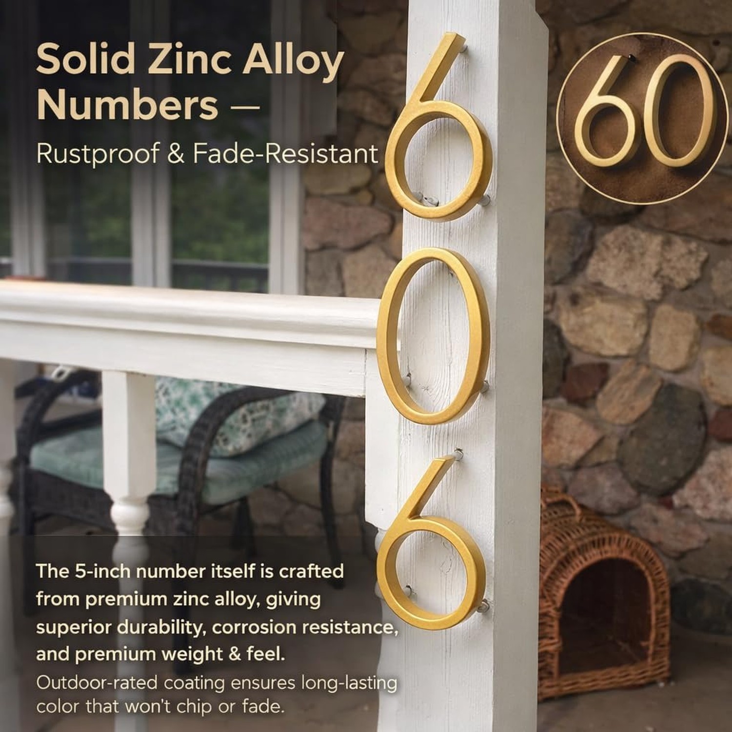 6 inch Modern House Numbers – Heavy-Duty Zinc Alloy Address Numbers with A