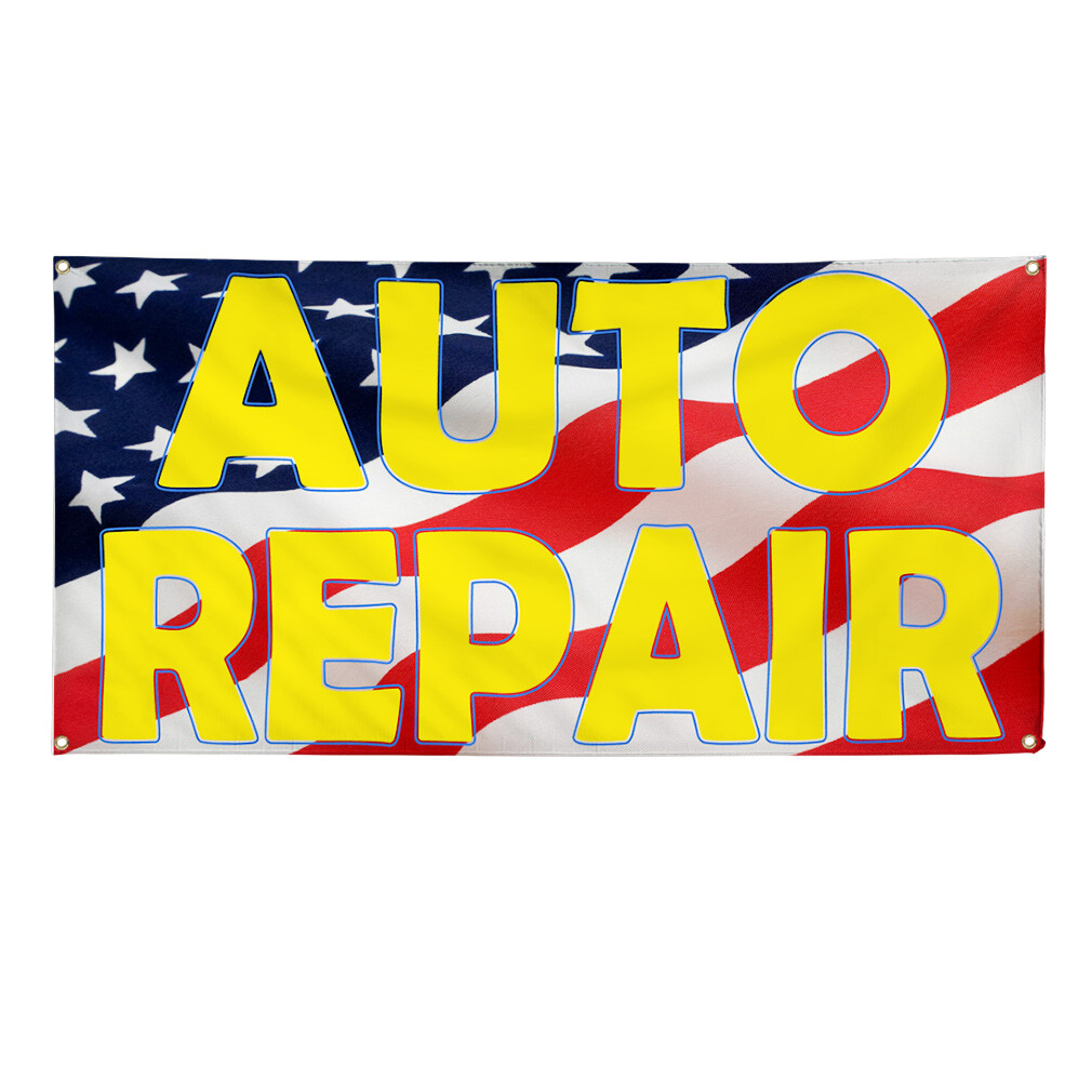 Vinyl Banner Multiple Sizes Auto Repair American Flag Automotive Outdoor