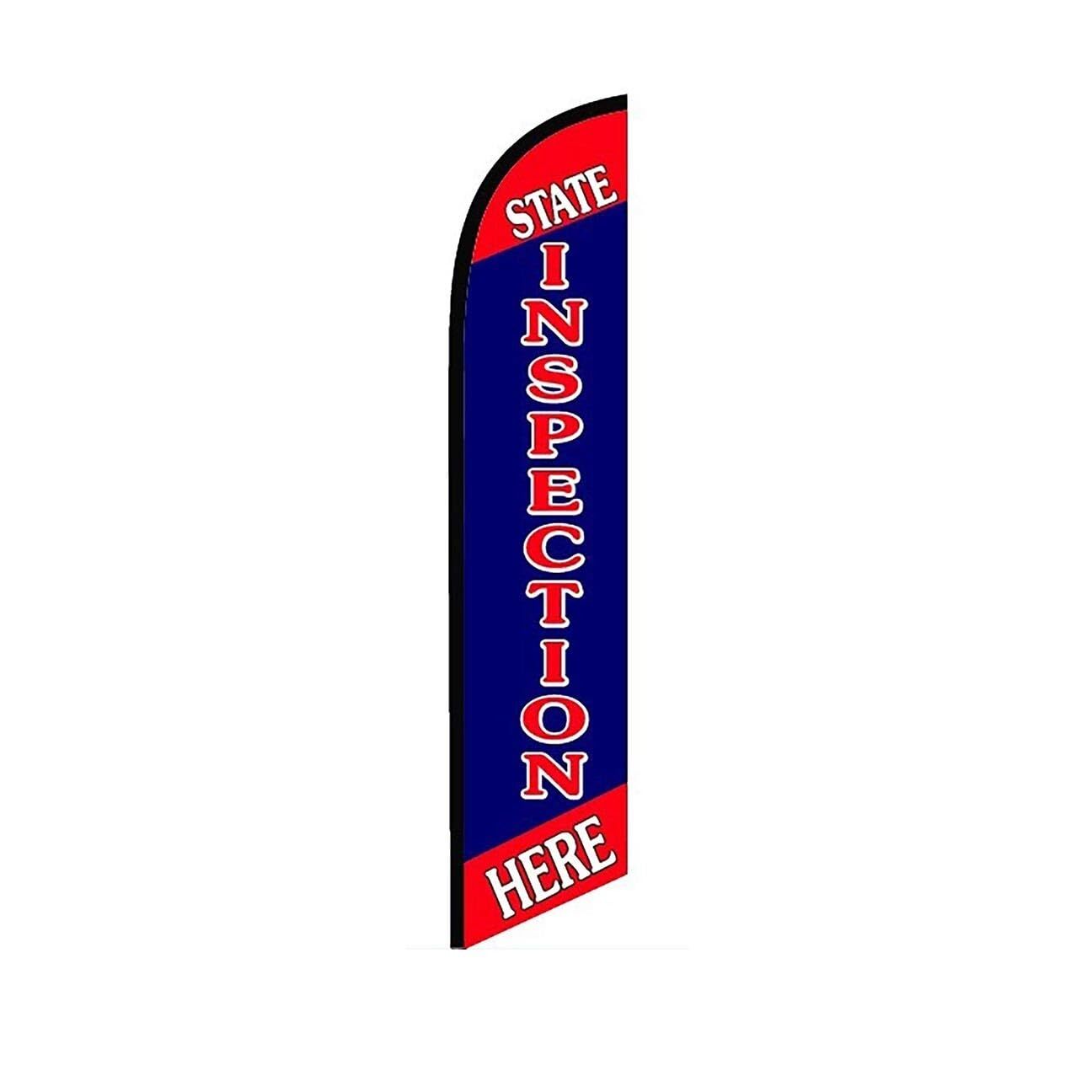 State Inspection Here Blue Swooper Flutter Feather Flag | 3ft W x 11.5ft Tall