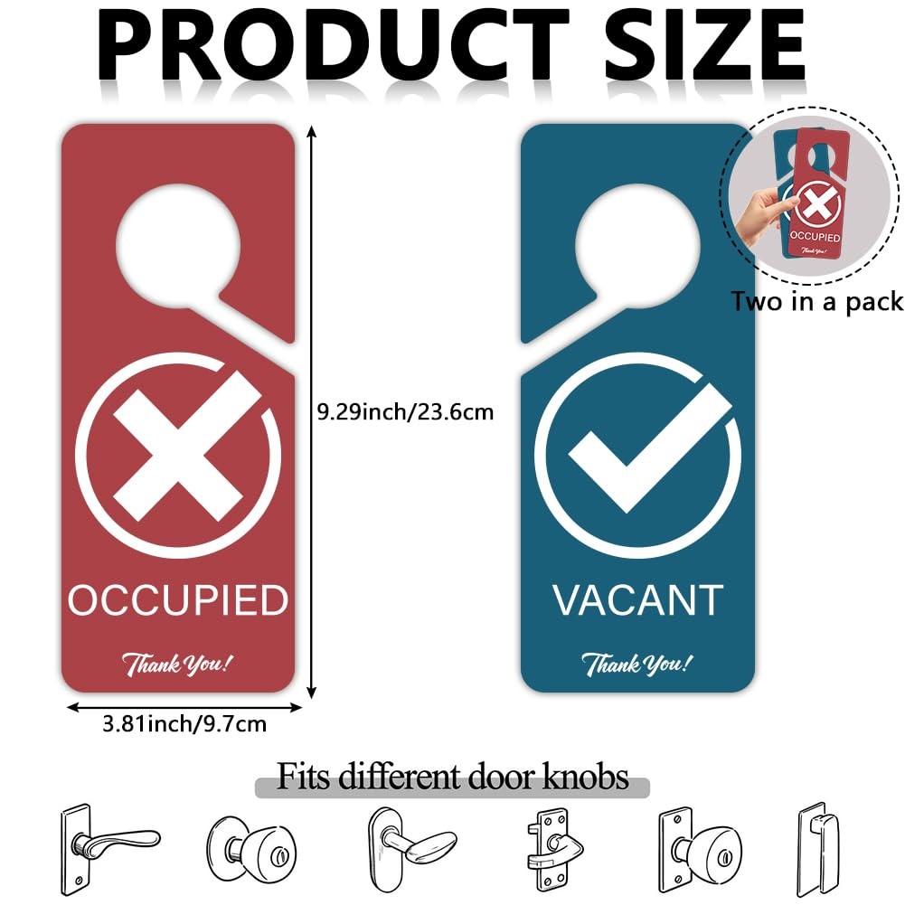 PRESSINART 2Pcs Vacant Occupied Door Hanger Sign PVC Double Sided 9″ x 4″ Bat…