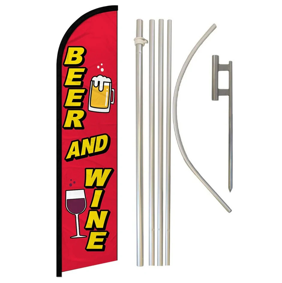 Beer and Wine Windless Full Curve Advertising Drinks Banner Flag & Pole Kit
