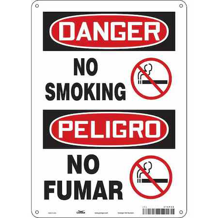 Danger, No Smoking, 10 In W X 14 In H, Vertical Rectangle, Fiberglass, 474P40
