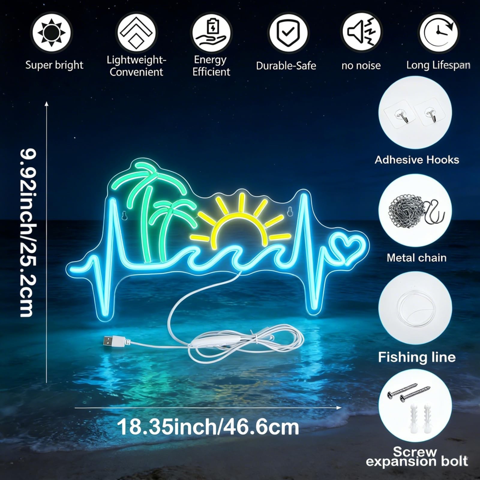 Tropical Sunset Neon Sign, Dimmable Palm Tree Sunrise Wave LED Neon Lights fo…