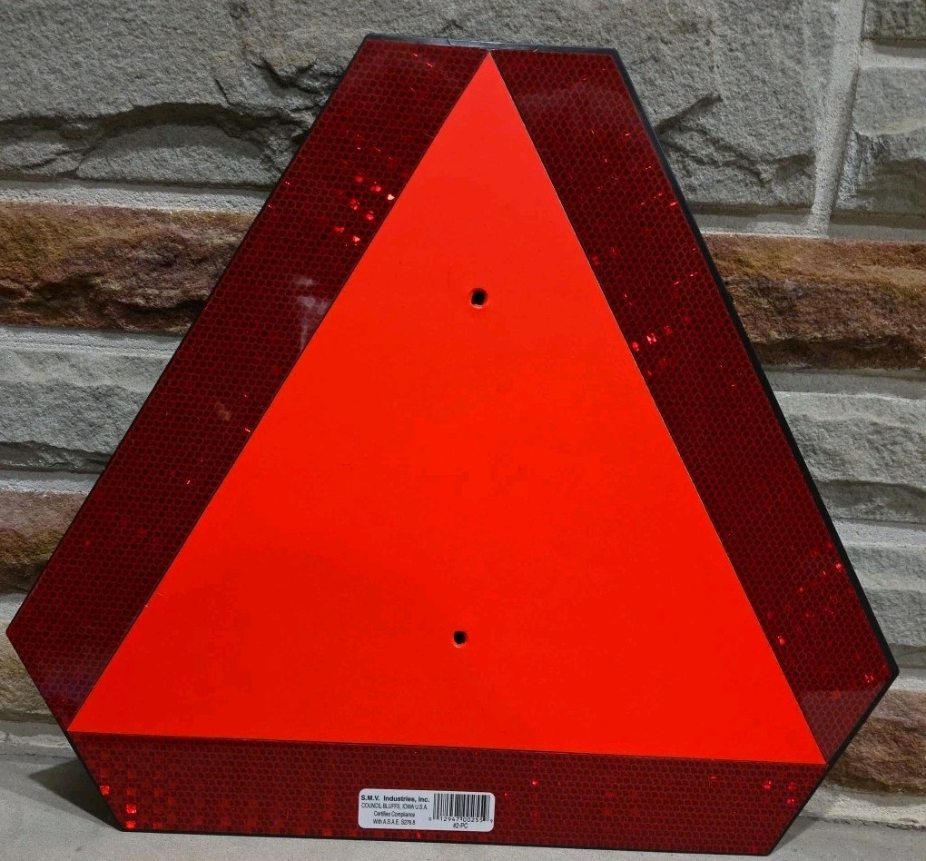 Slow Moving Vehicle Triangle Sign, 14″x16″ Reflective Plastic, SMV Golf Cart Acc