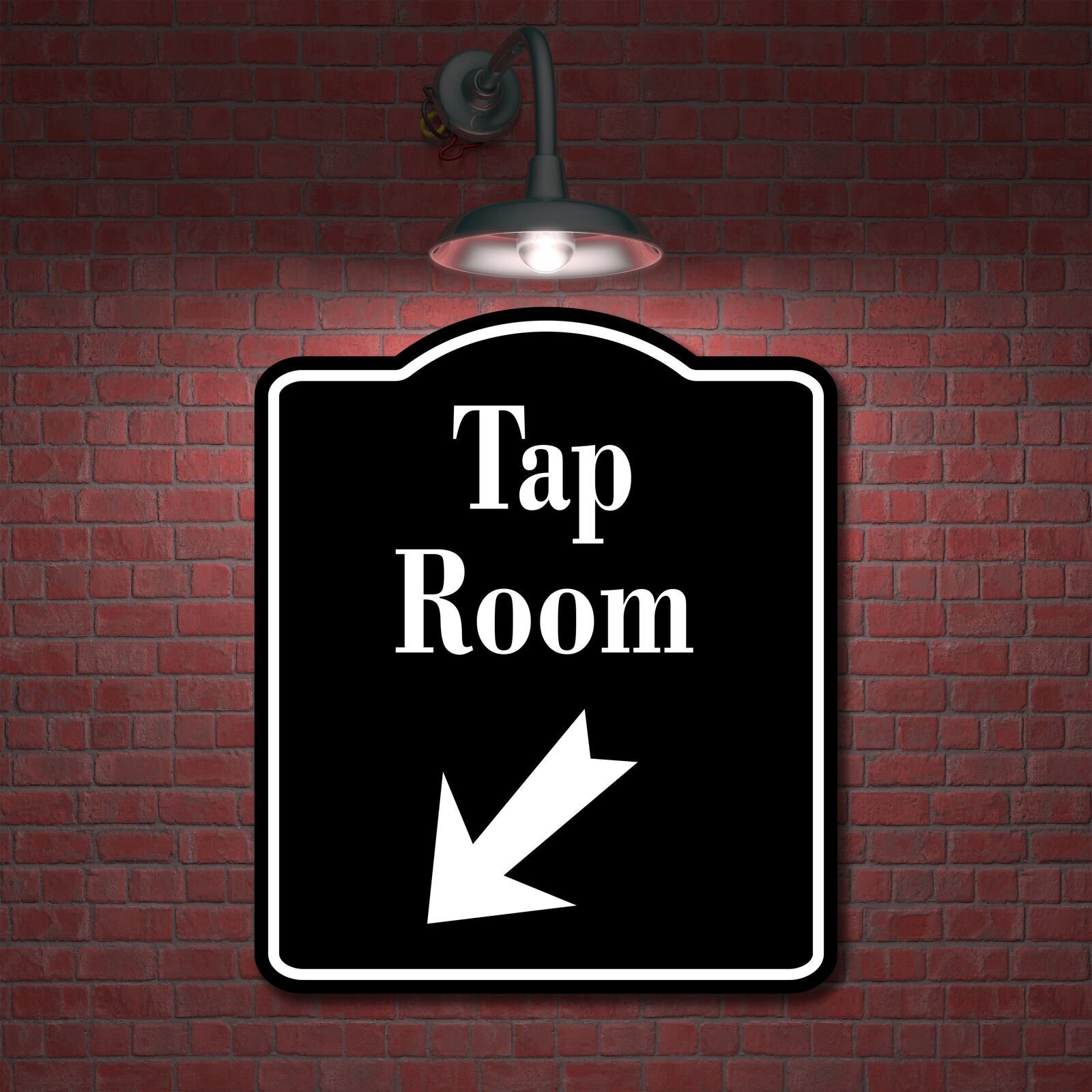 Tap Room Bar 45 Degree Down Left Arrow BLACK Aluminum Composite Sign
