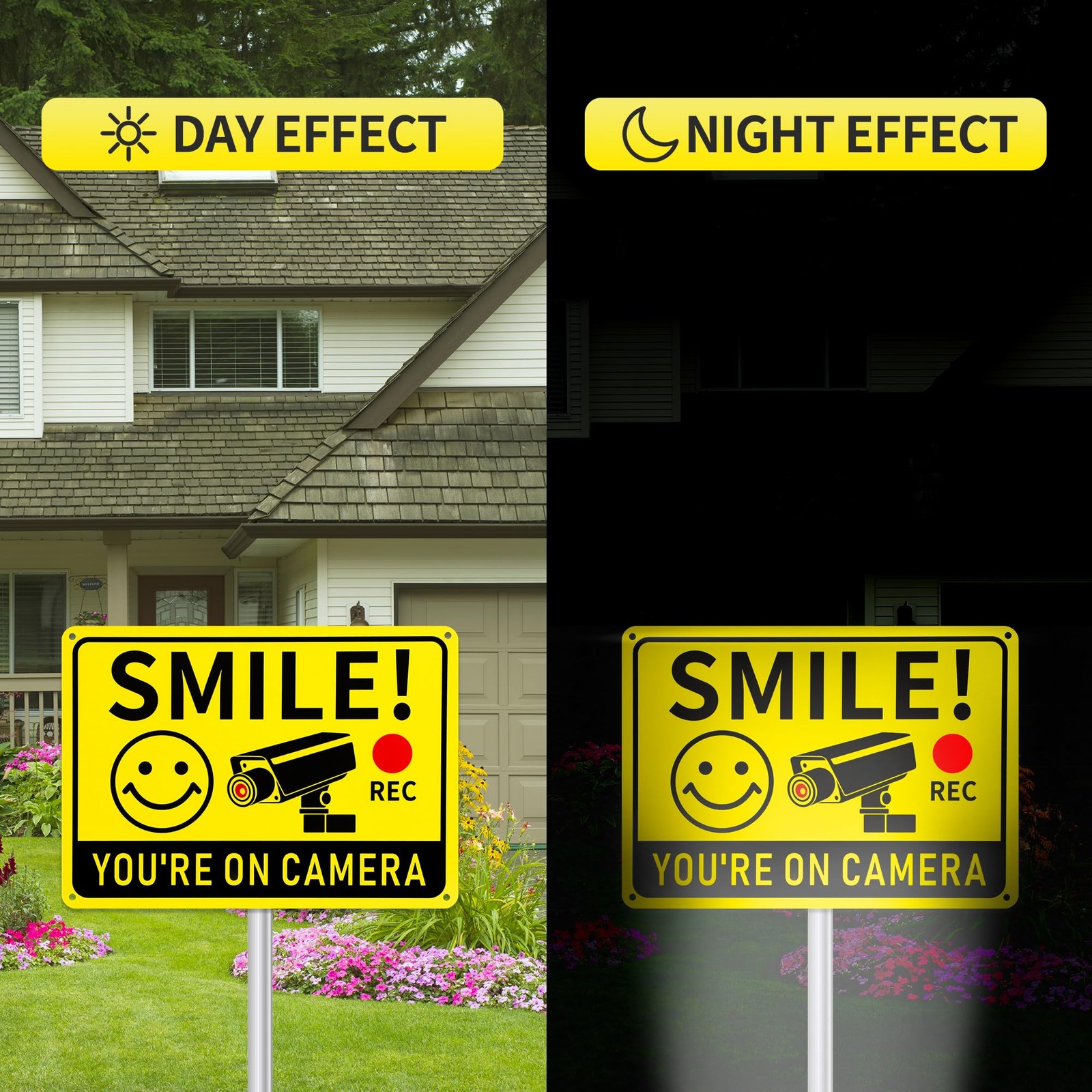 2 Pack Smile You’re on Camera Signs Aluminum Video Surveillance Signs 10×7 Inch