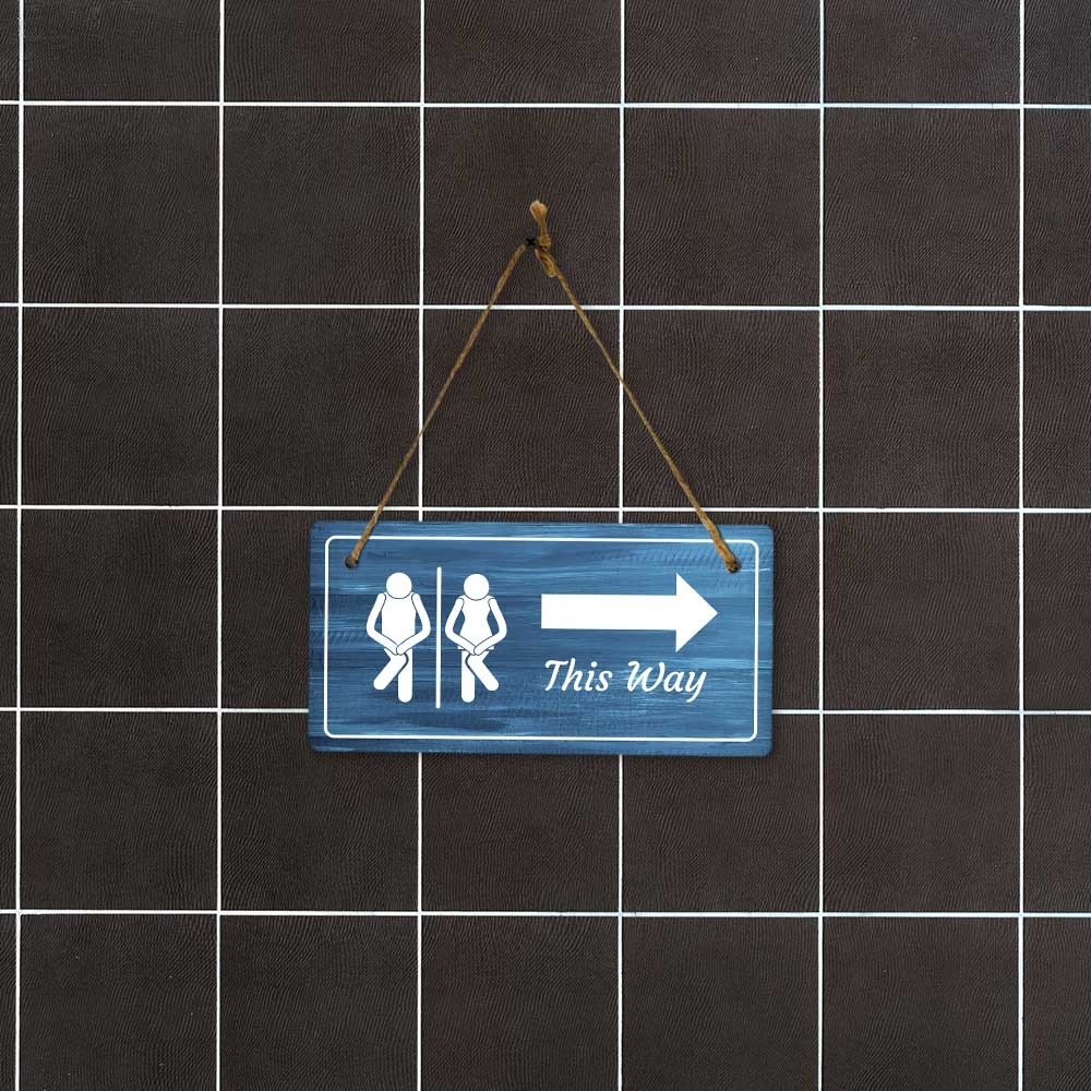 Restroom Signs | Rustic Dark Blue Wood 5 x 10″ Hanging Signs