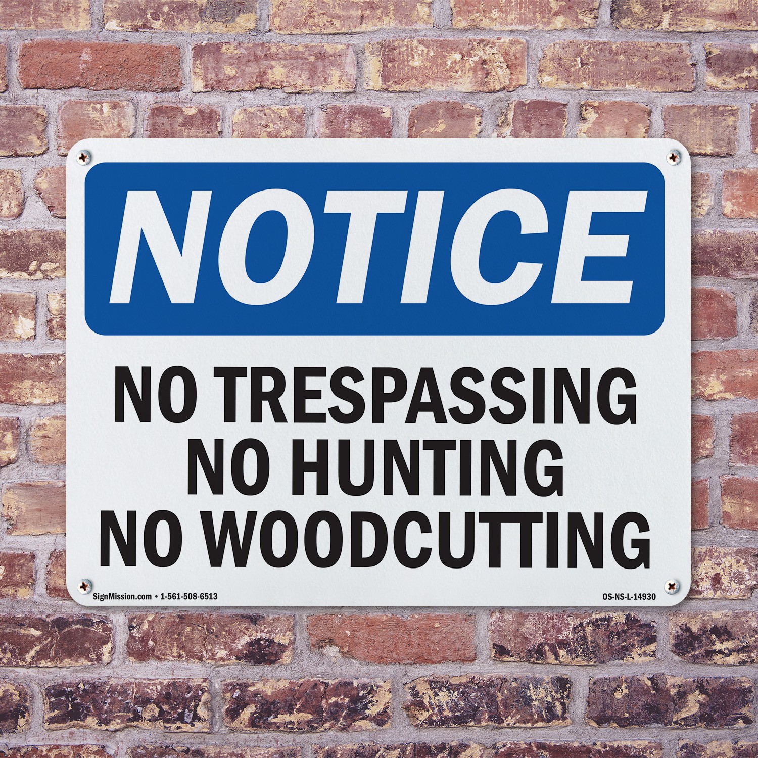 No Trespassing No Hunting No Woodcutting OSHA Notice Sign, Decal 5 or 10 Pack
