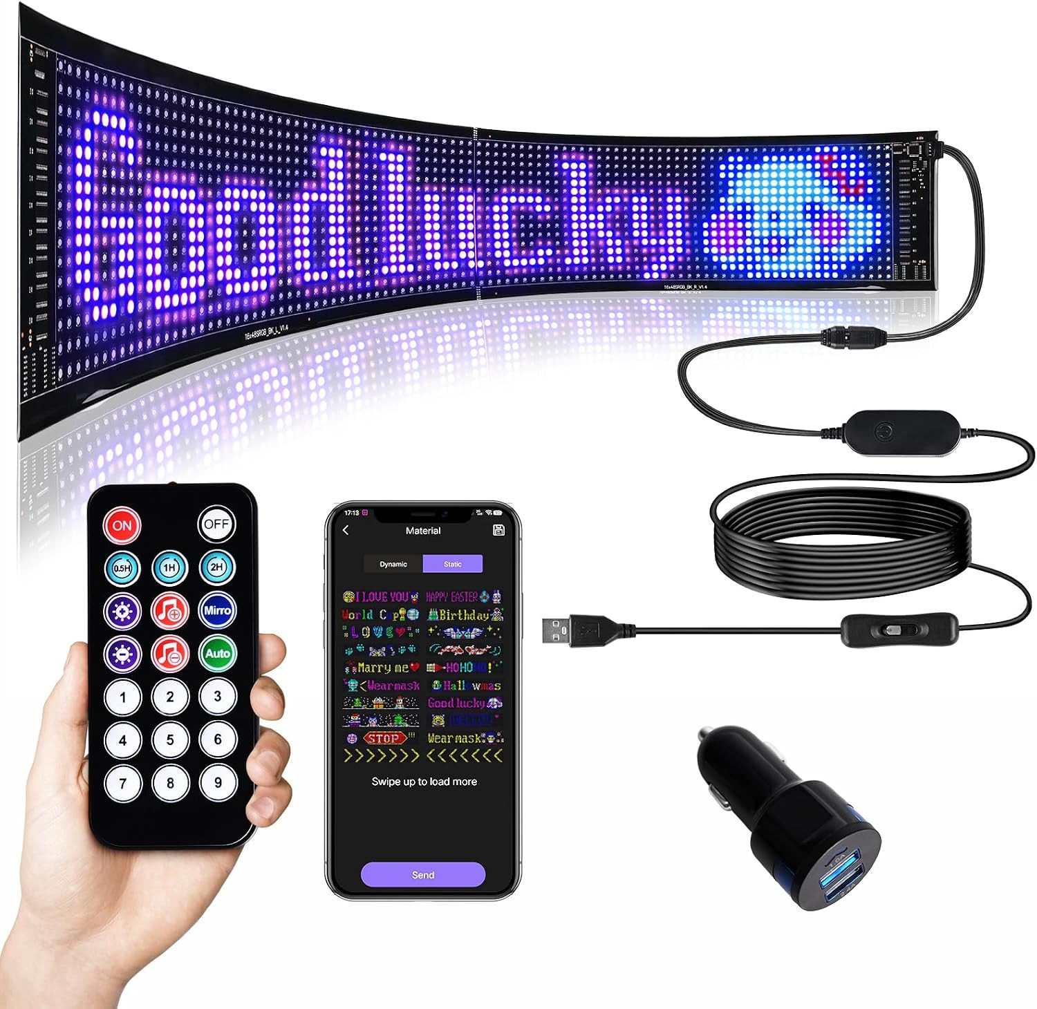Flexible LED Digital Sign, Bluetooth USB Panel 27”X5” | App Controlled Scrolli