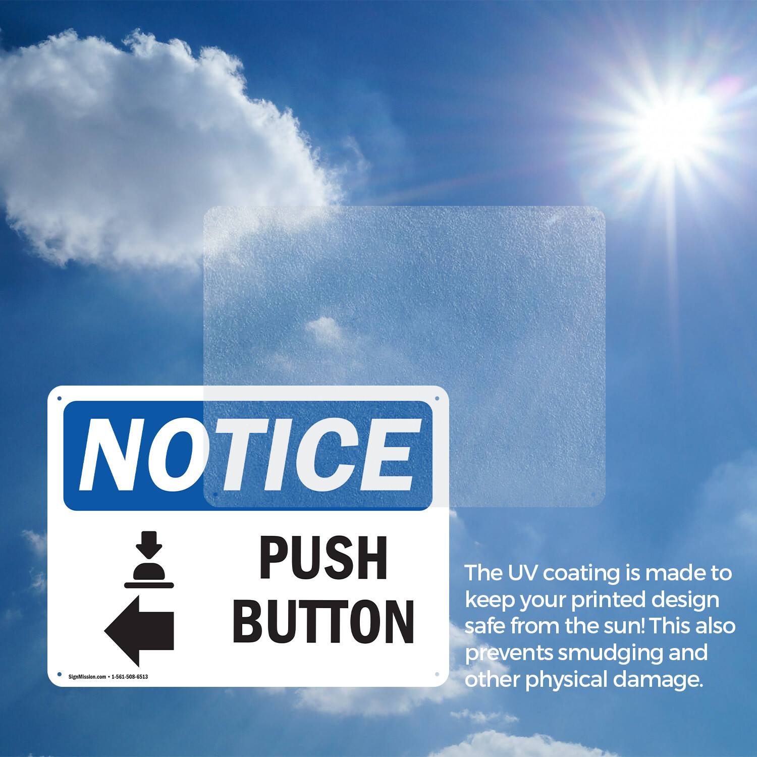 (2 Pack) Push Button [Left Arrow] OSHA Notice Sign Decal Metal Plastic