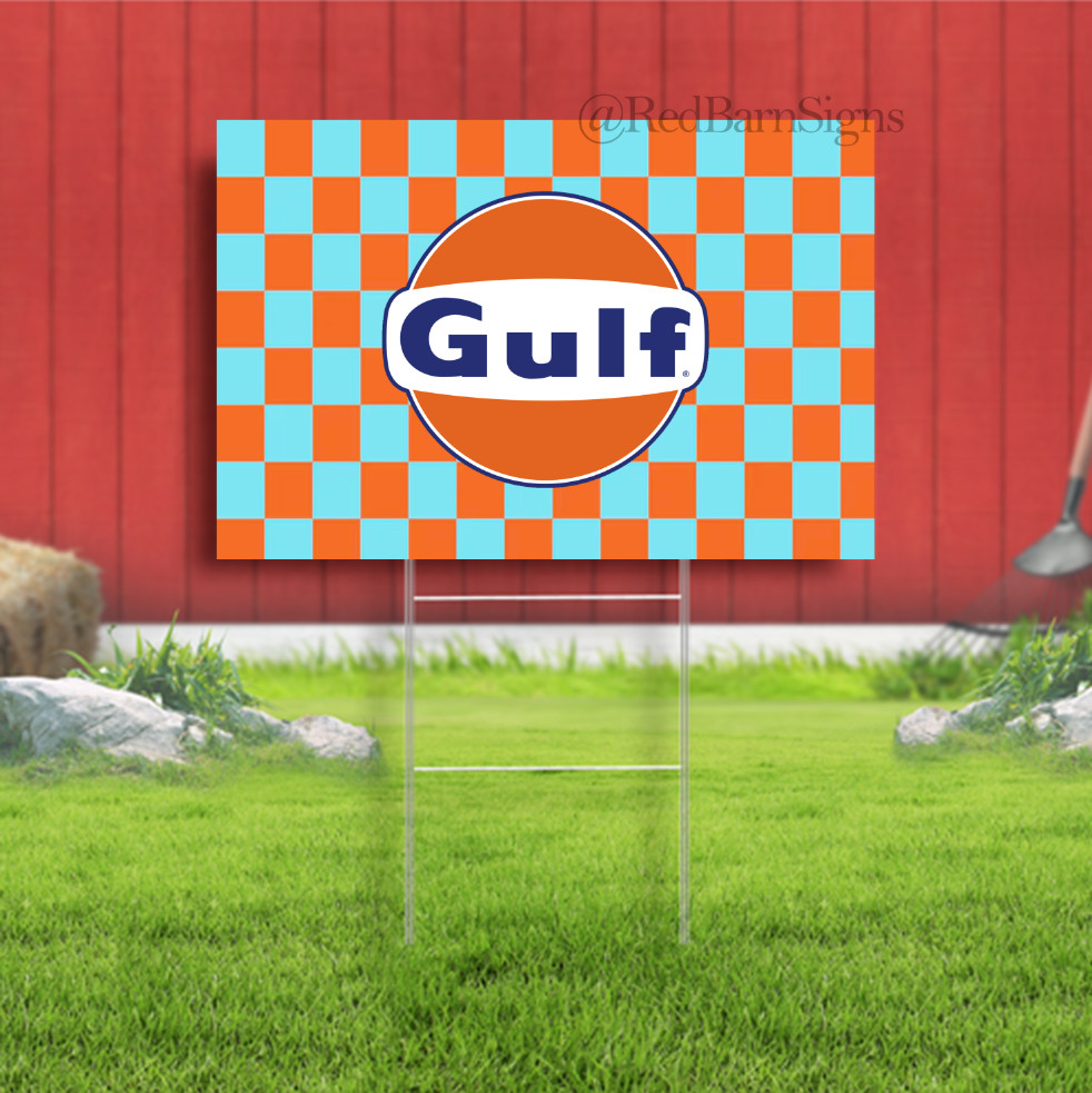 Gulf Oil Checkered Racing Indoor Outdoor Yard Sign