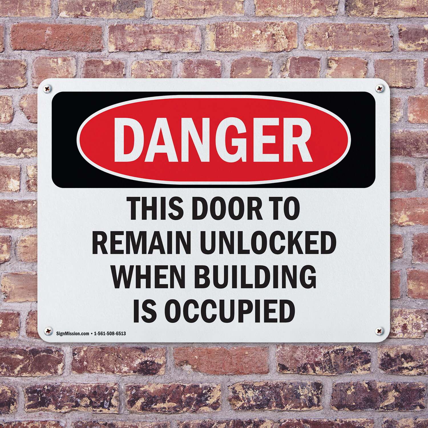(2 Pack) This Door To Remain Unlocked When Building OSHA Danger Sign Decal Metal