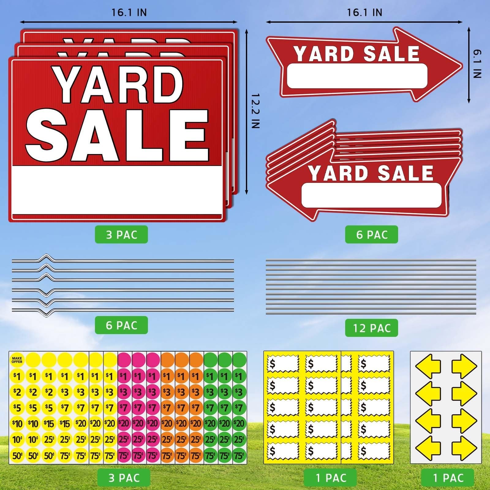 14pcs Yard Sale Signs 17″x13″ Double-Sided with Metal Stakes, Pricing & Directio