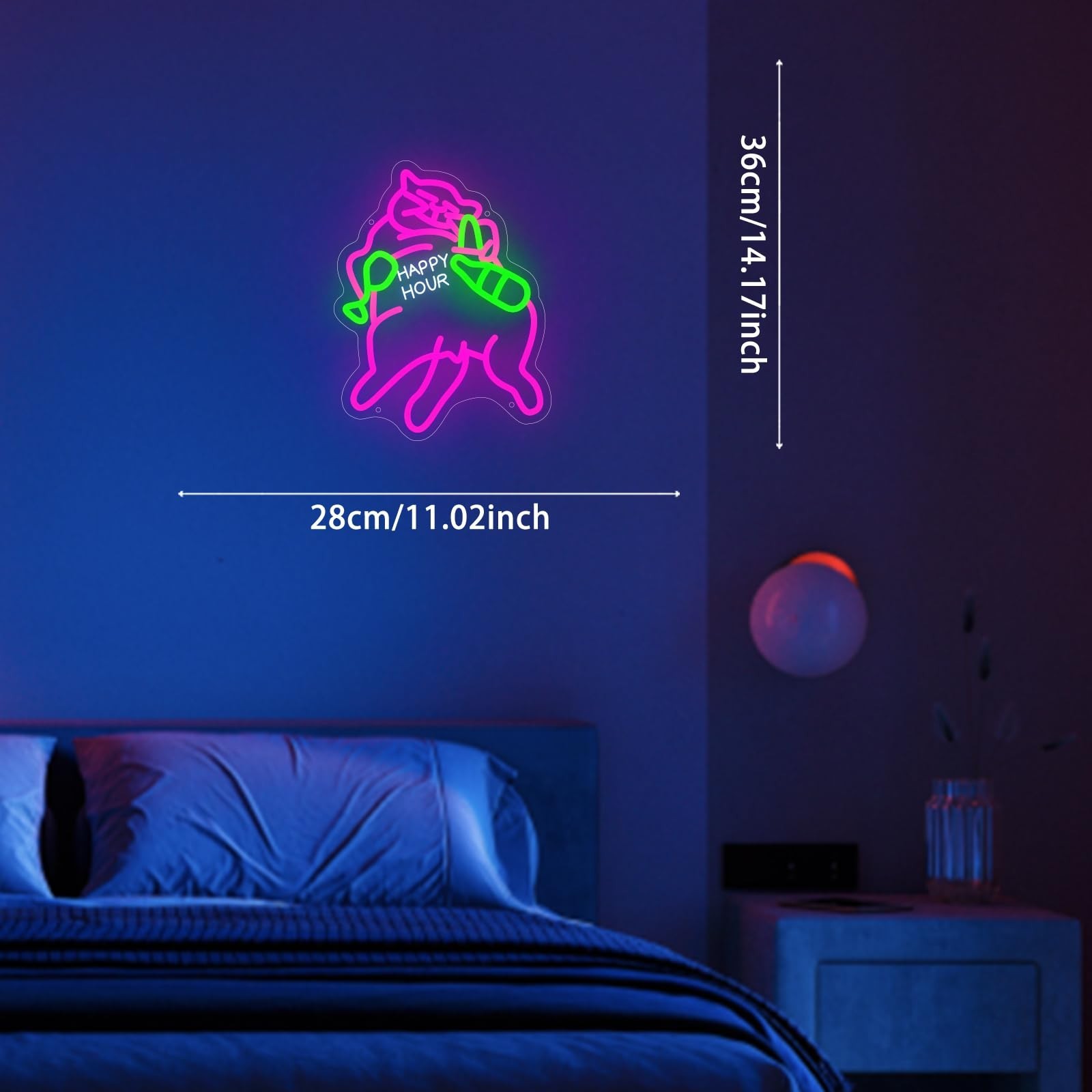Happy Hour Pink Cat Neon Sign for Wall Decor Light Up Letters Business Led Si…