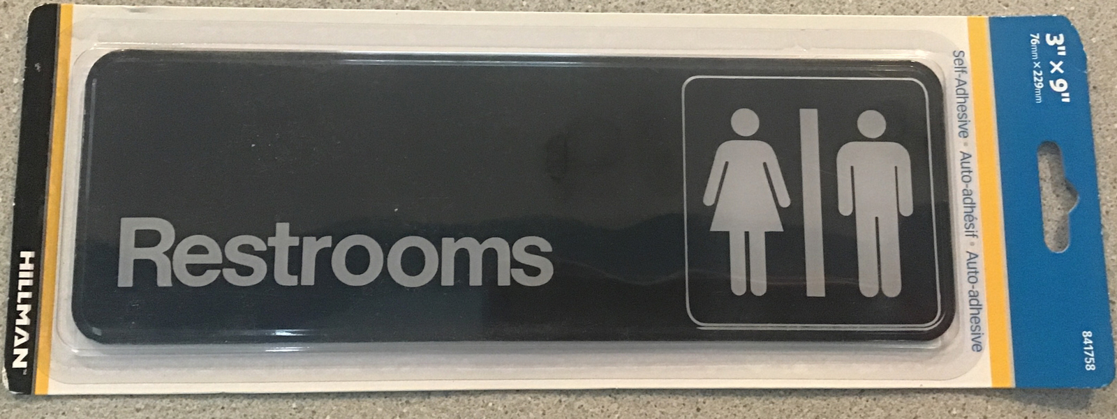 Hillman RESTROOMS signs 3” x 9”