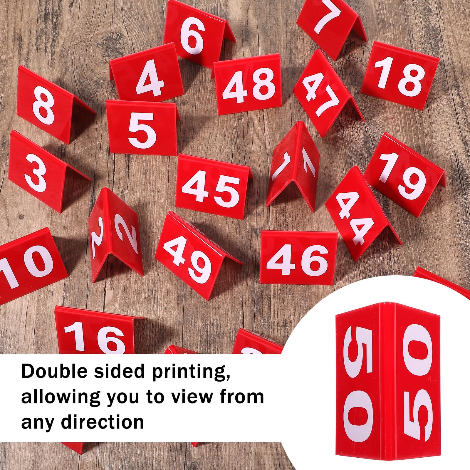 50 PCS 150 Table Numbers Red Plastic Double Sided Tents For Restaurant